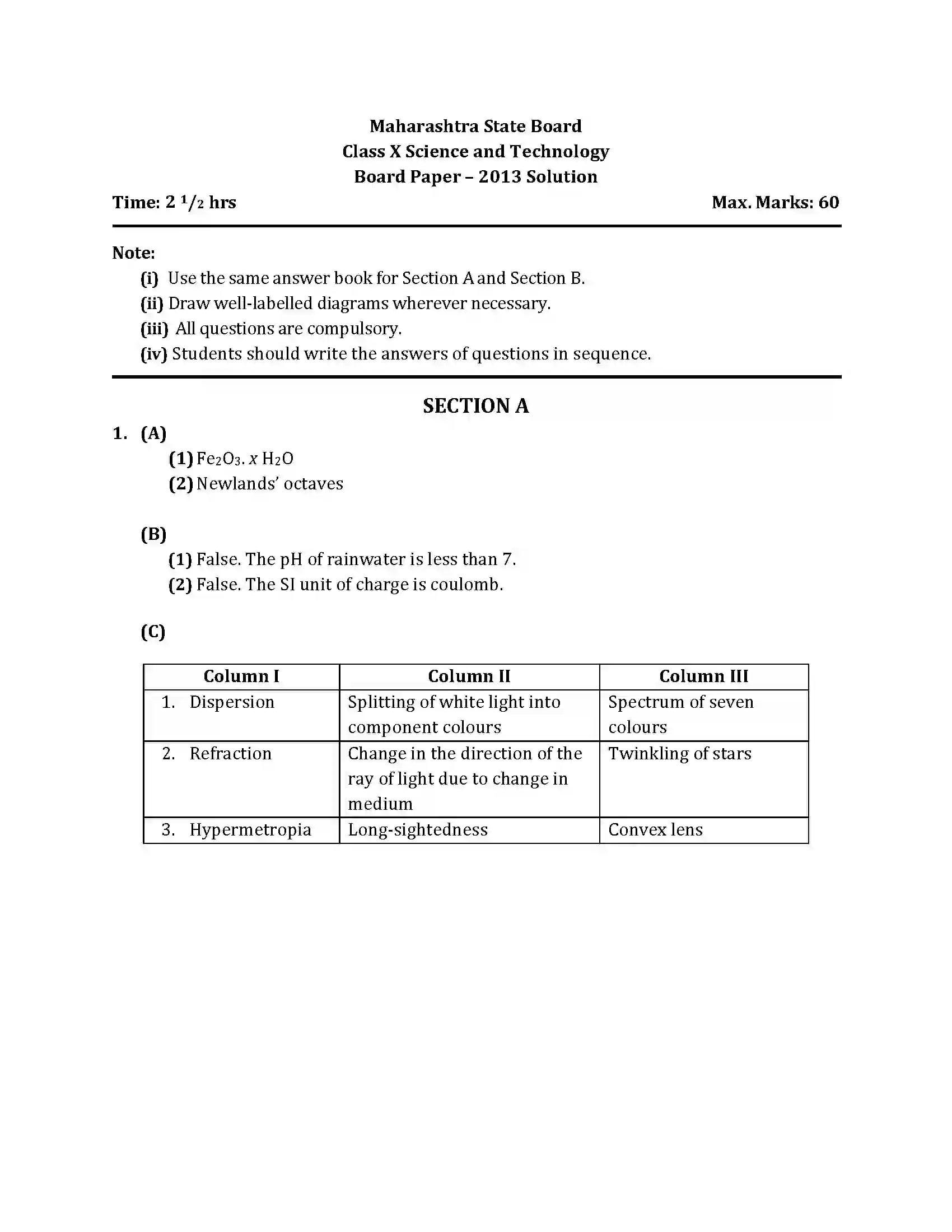 Maharashtra Board Class 10th 2013 Science & Technology - 2013 Previous Year Paper 10