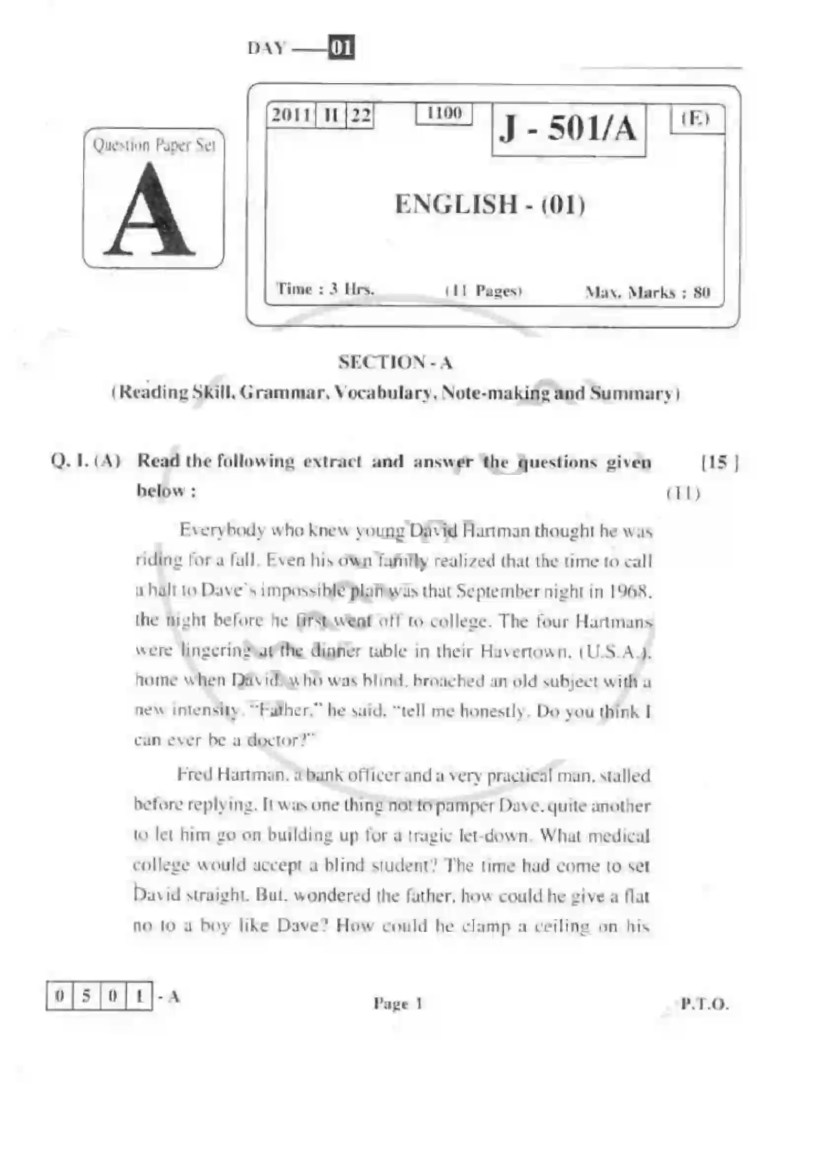 Maharashtra Board Class 12th 2011 English - March 2011 Previous Year Paper 1