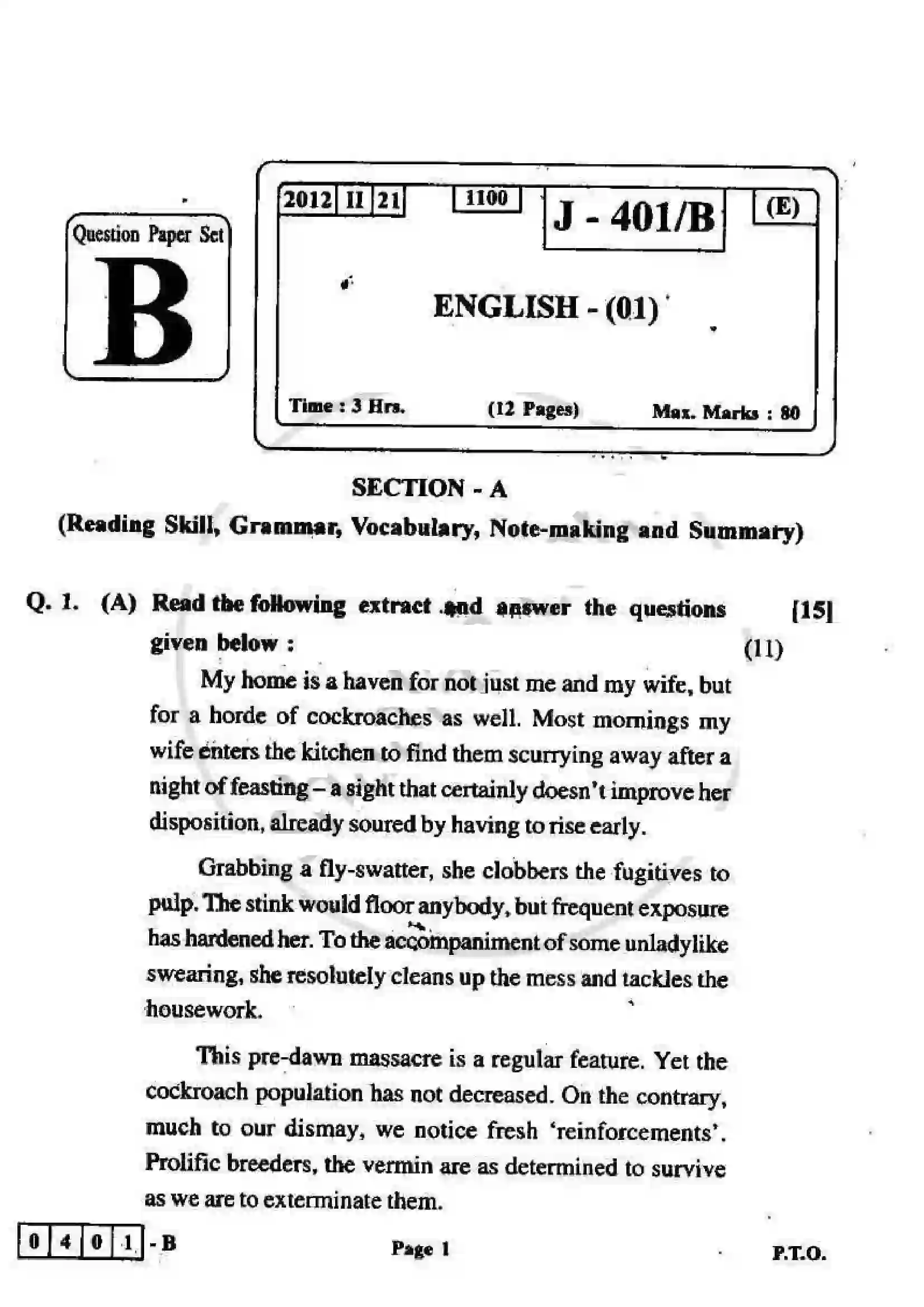 Maharashtra Board Class 12th 2012 English - March 2012 - Set-B Previous Year Paper 1