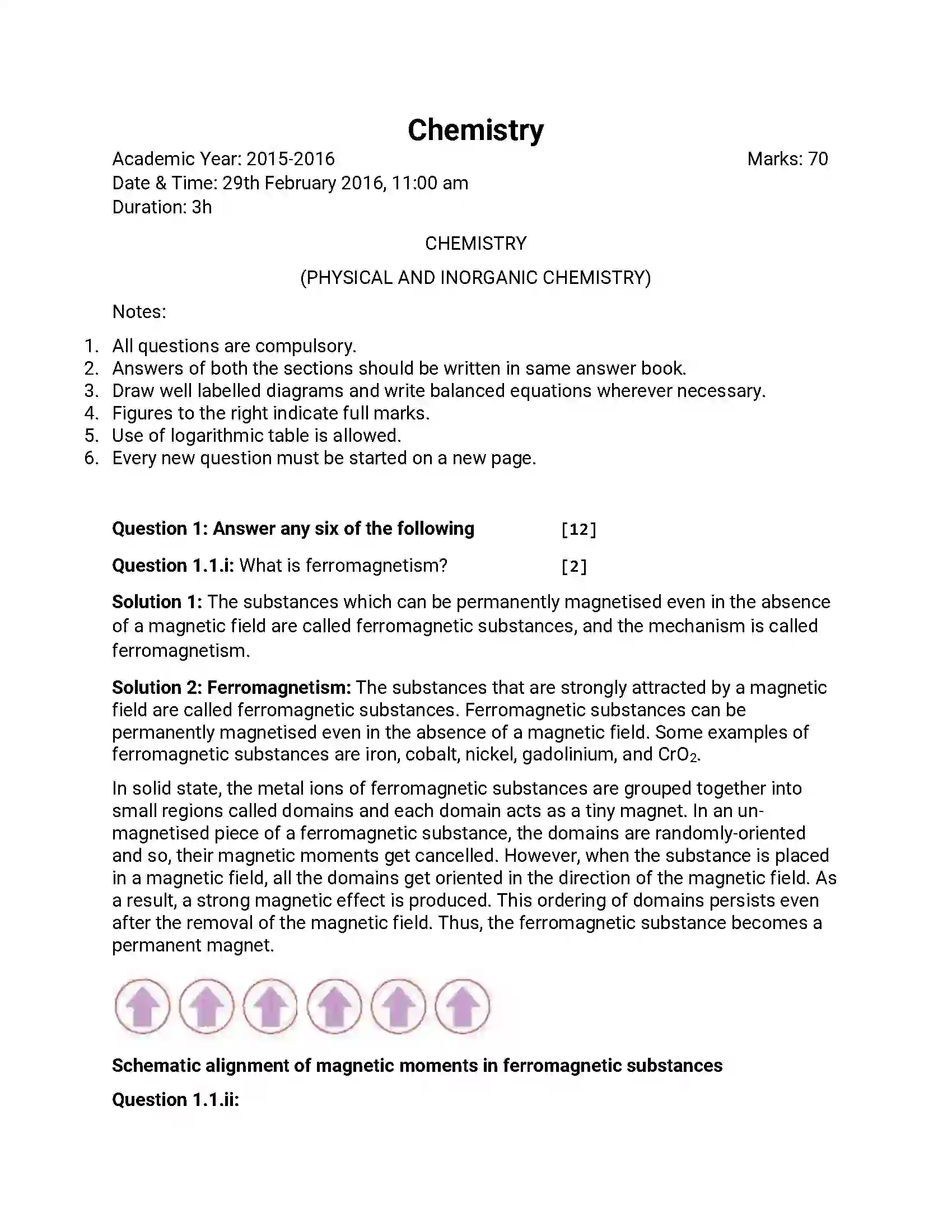 Maharashtra Board Class 12th 2016 Chemistry - March 2016 Previous Year Paper 1