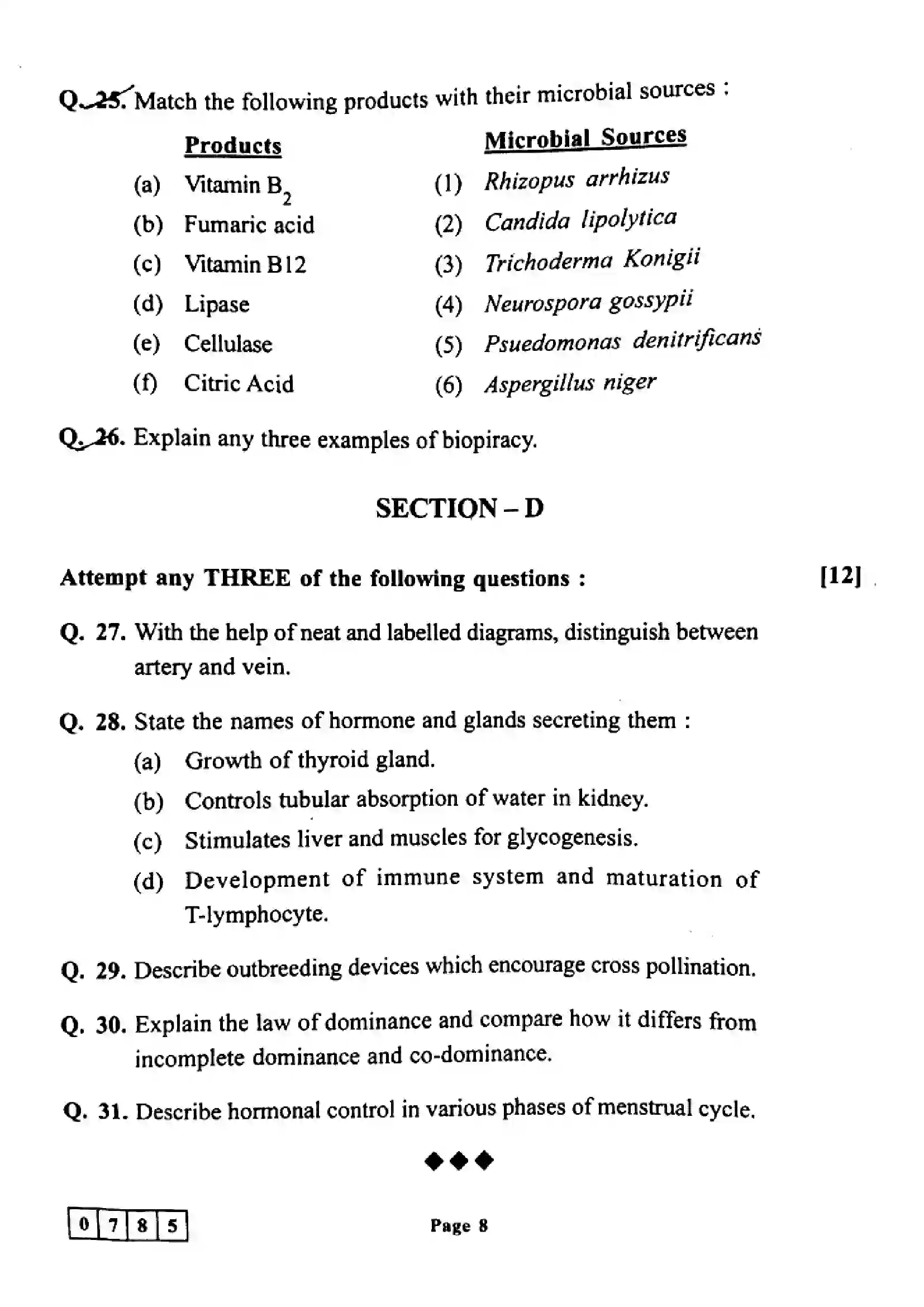 Maharashtra Board Class 12th 2022 Biology Previous Year Paper 8