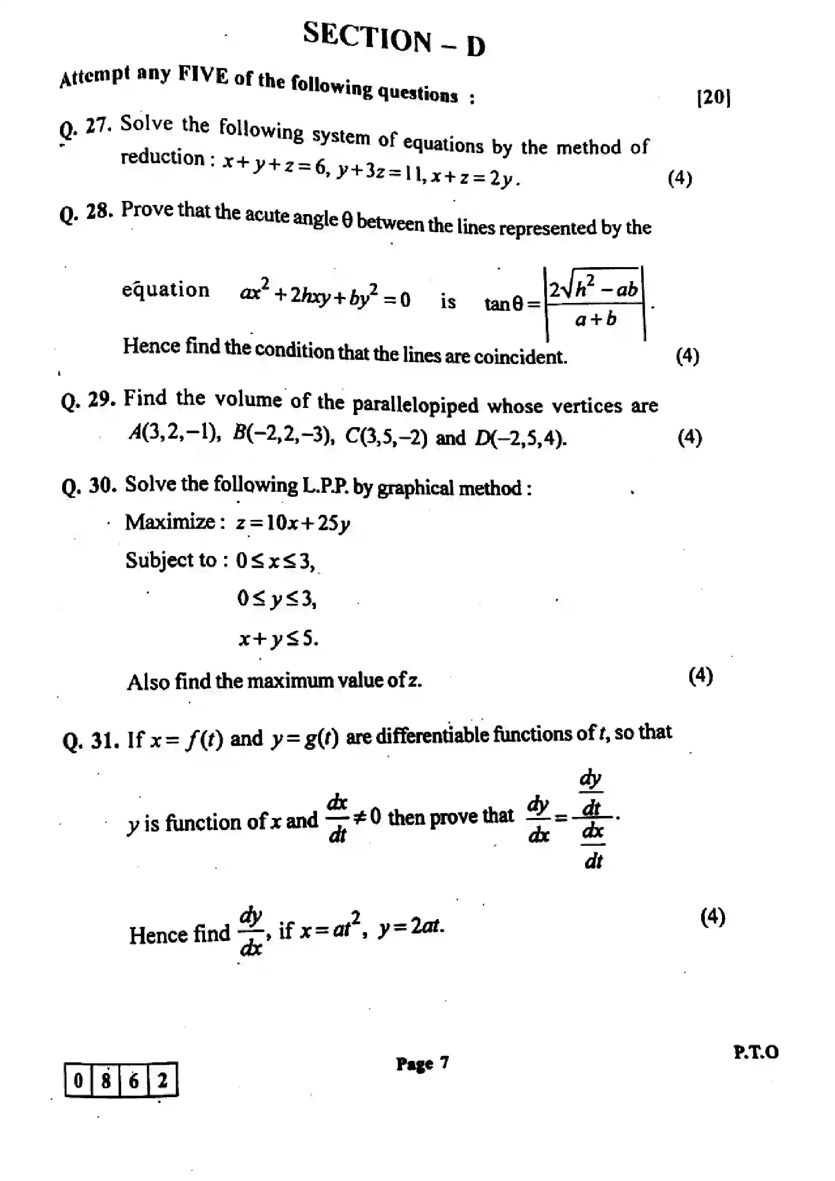 Maharashtra Board Class 12th 2024 Mathematics And Statistics Previous Year Paper 7