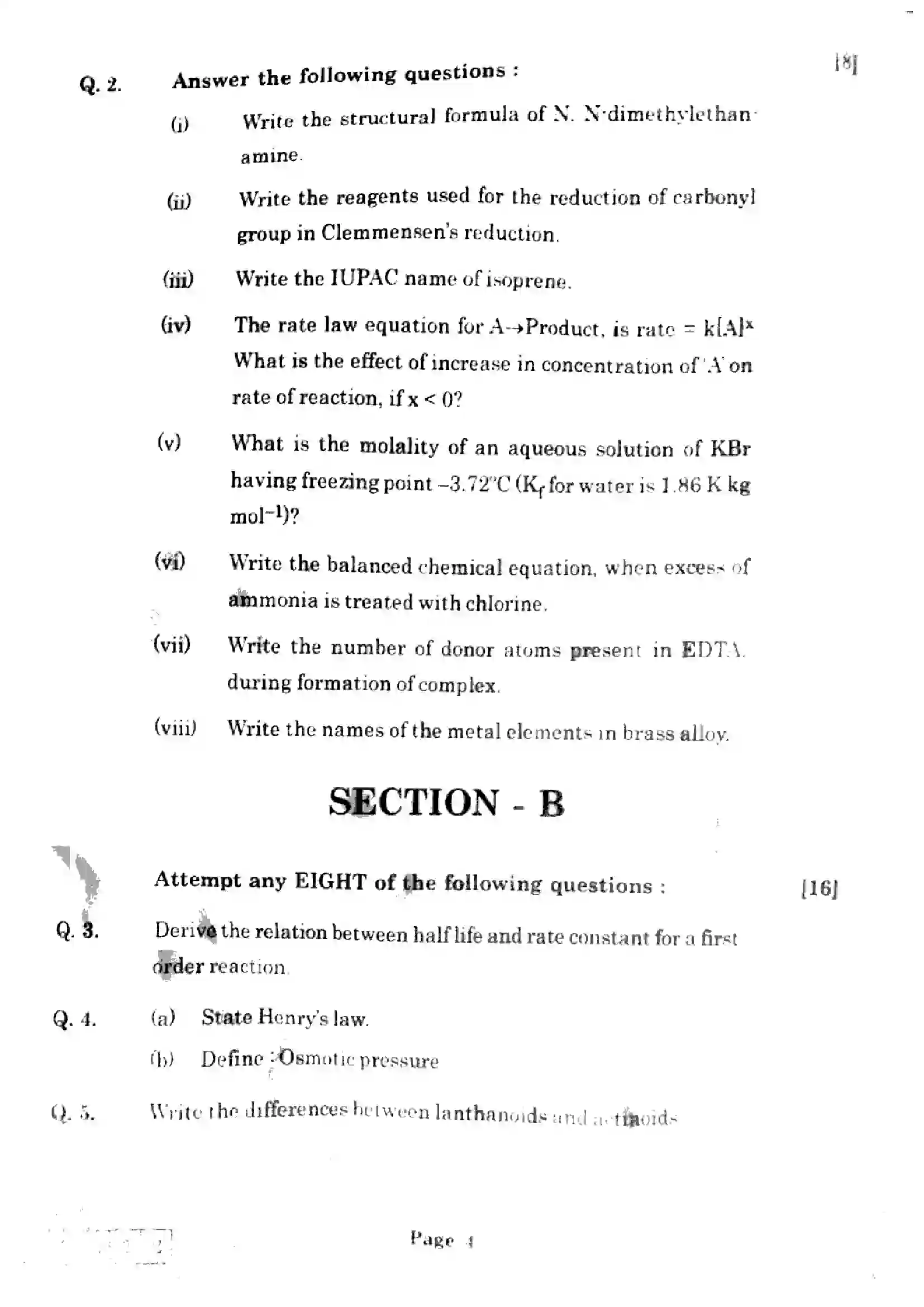 Maharashtra Board Class 12th 2025 Chemistry - J-302 Previous Year Paper 4
