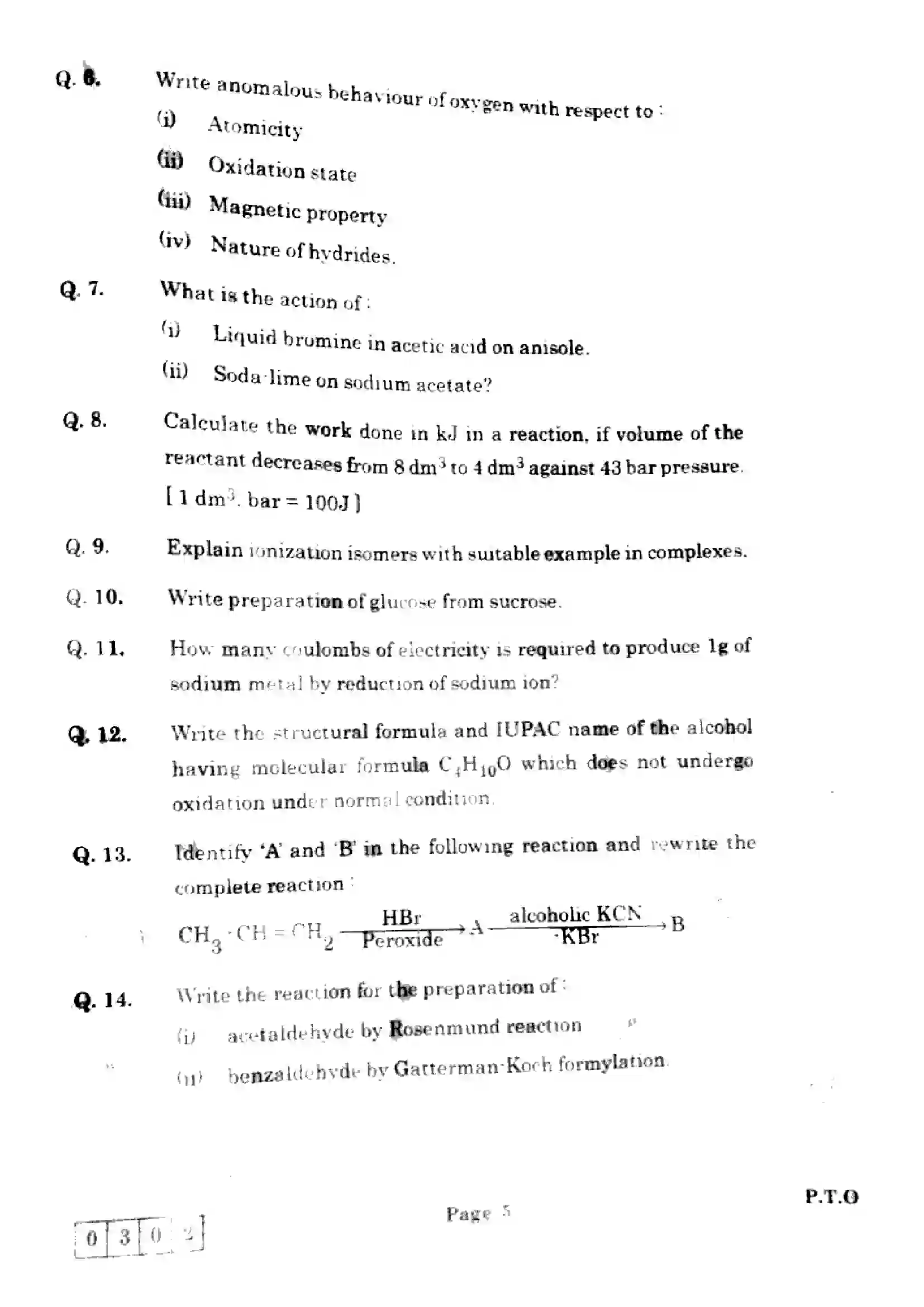 Maharashtra Board Class 12th 2025 Chemistry - J-302 Previous Year Paper 5