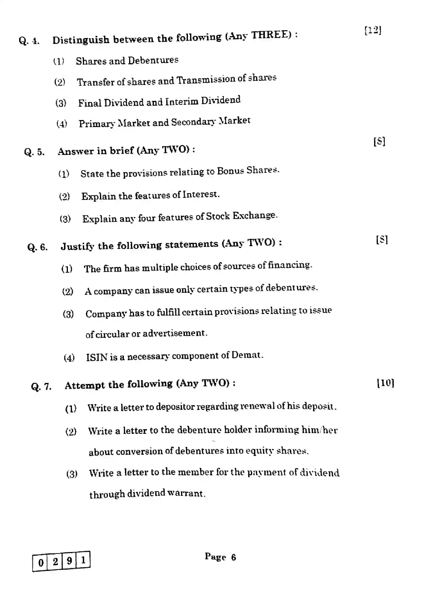 Maharashtra Board Class 12th 2025 Secretarial Practice - J-291 Previous Year Paper 6