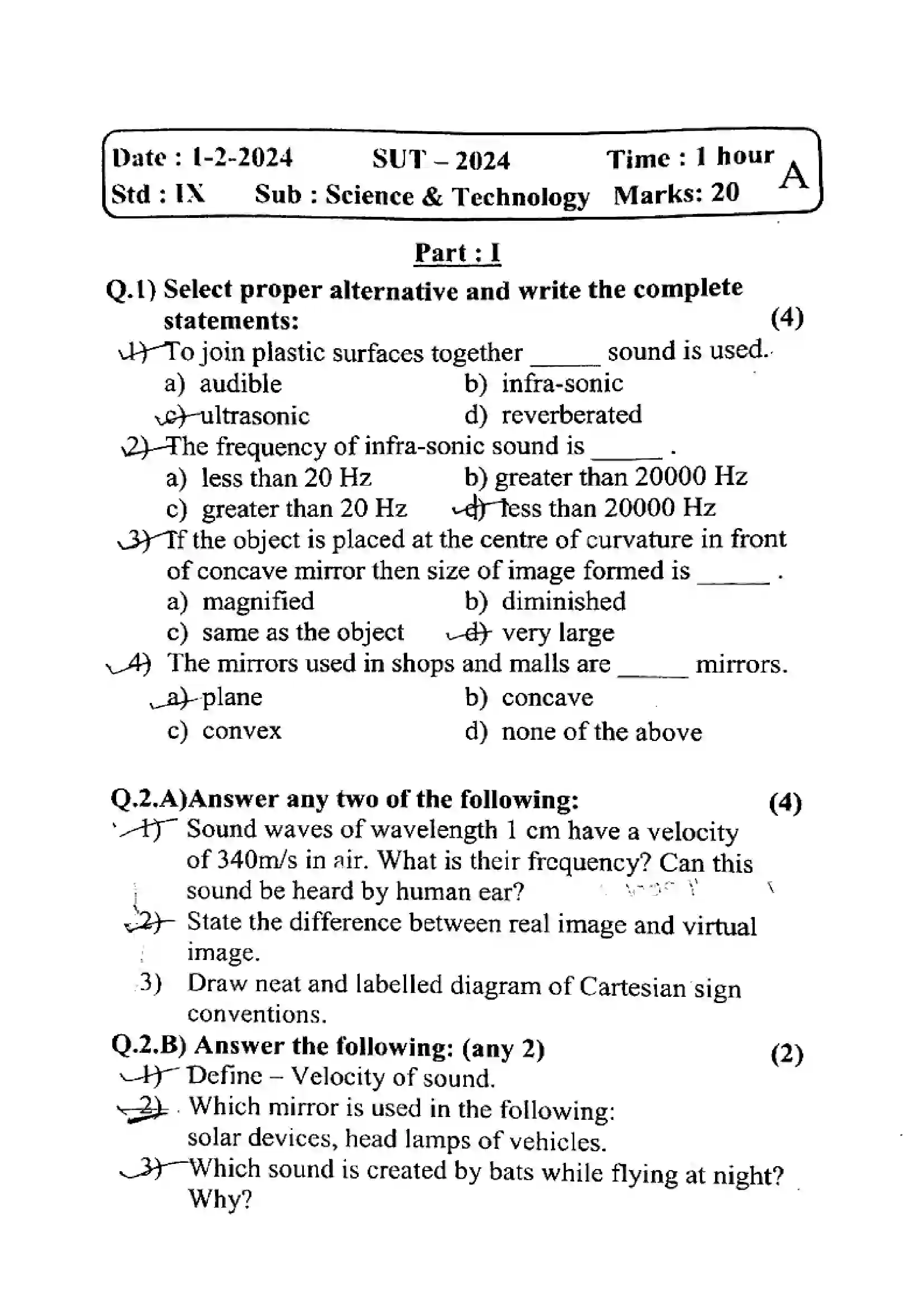 Maharashtra Board Class 9th 2024 Science And Technology Previous Year Paper 1