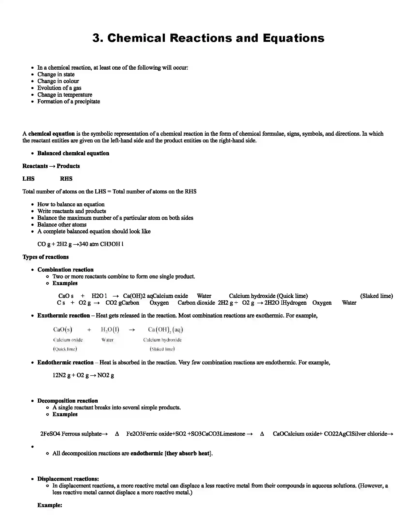 Maharashtra Board Class 10th Science Chemical Reactions and Equations Revision Note 1