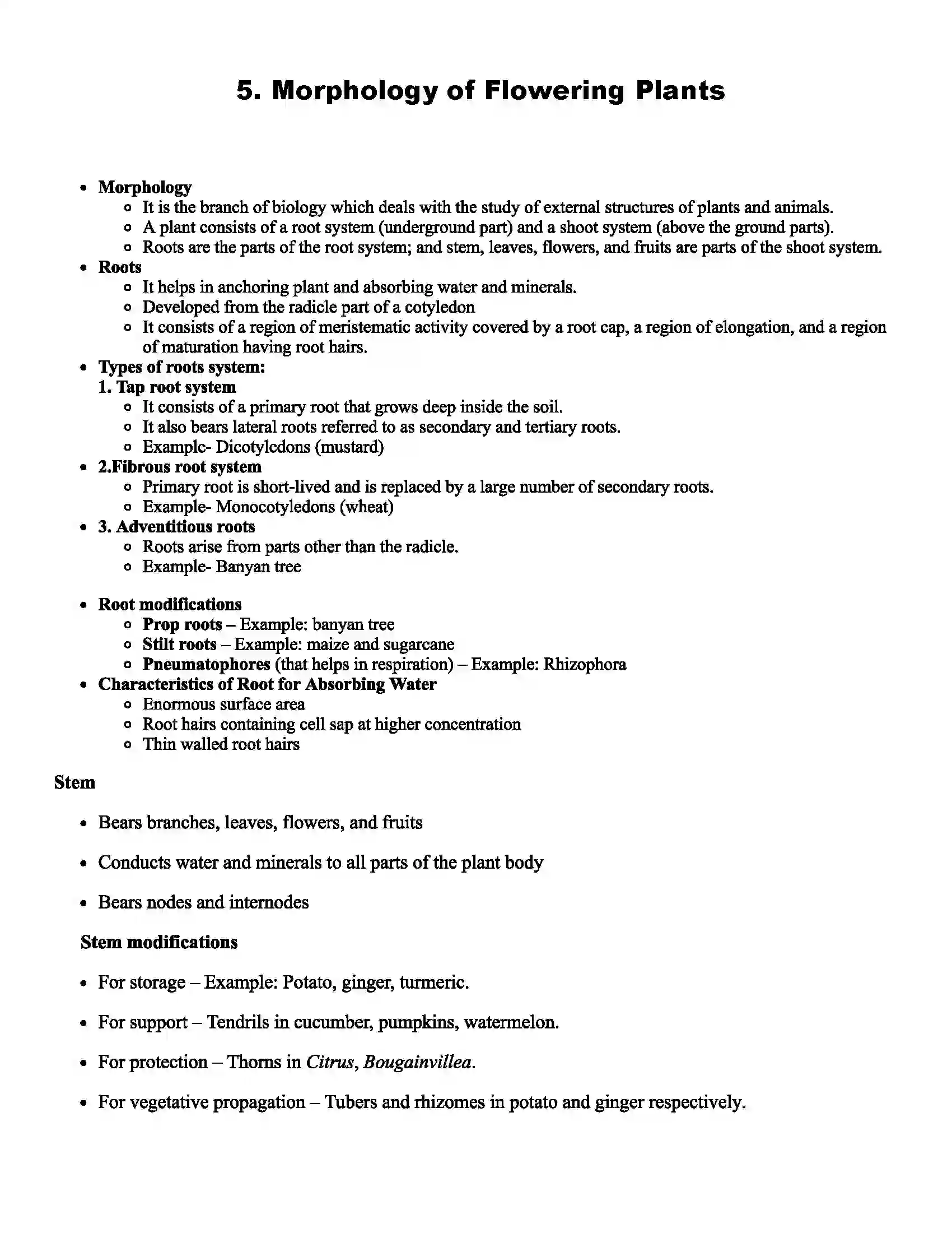 Maharashtra Board Class 11th Biology Morphology of Flowering Plants Revision Note 1