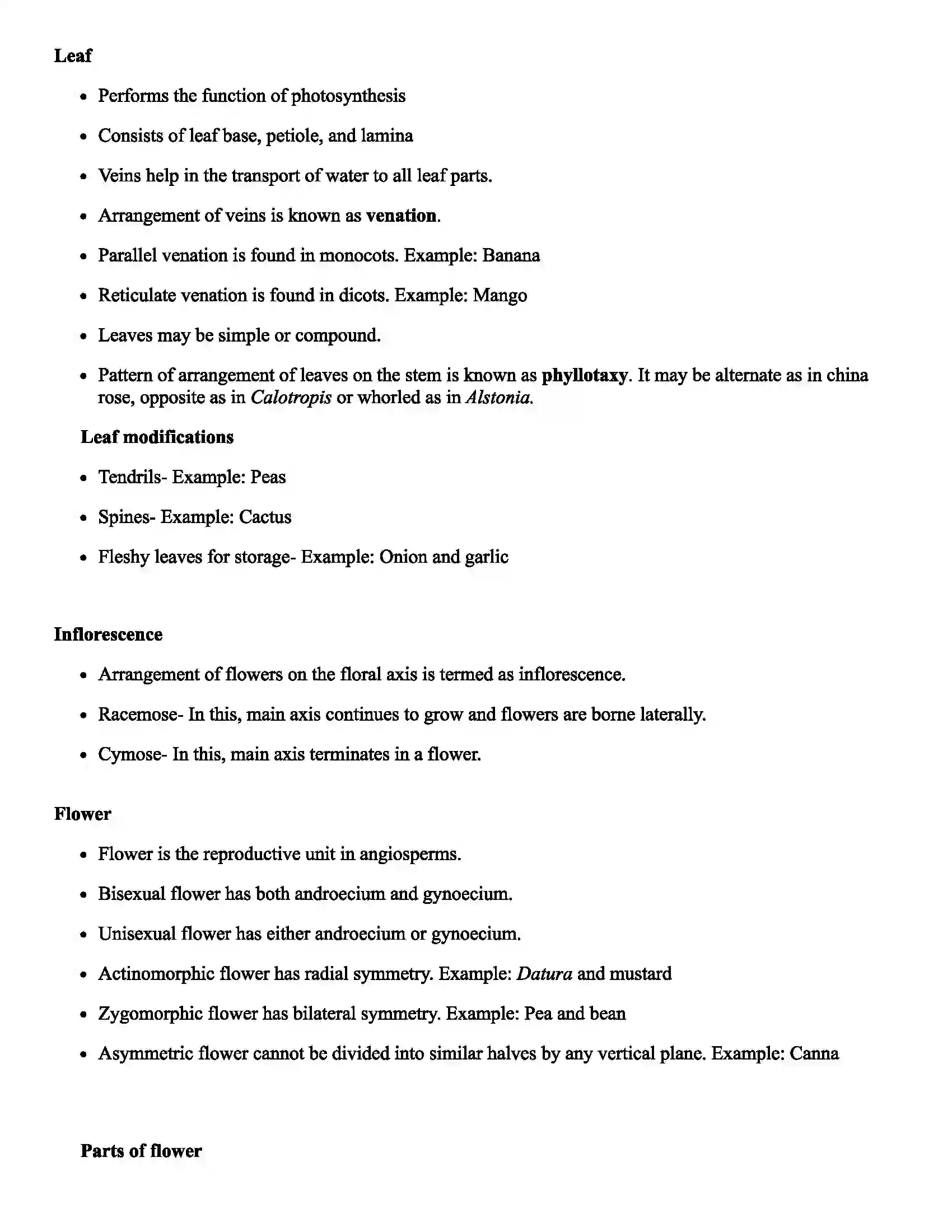 Maharashtra Board Class 11th Biology Morphology of Flowering Plants Revision Note 2