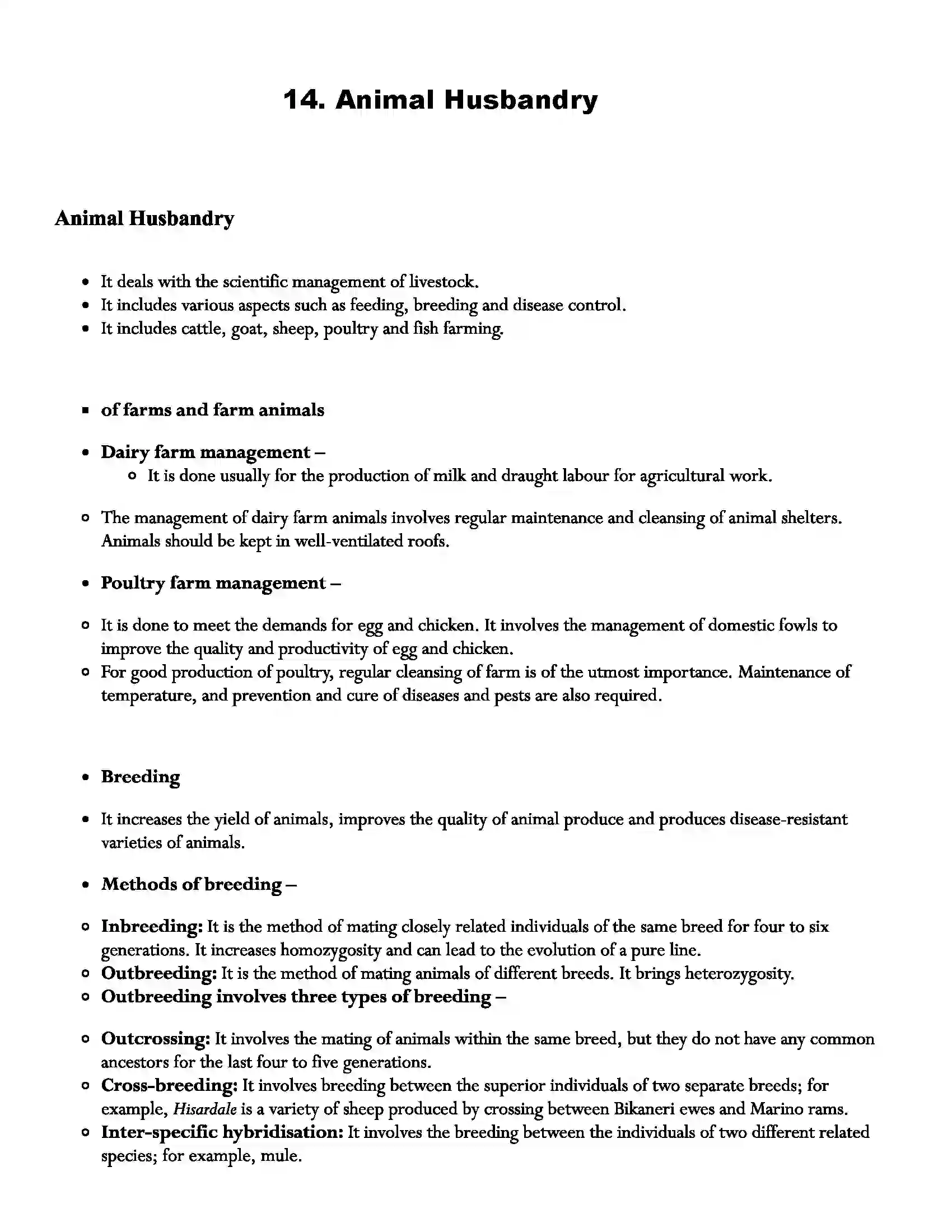 Maharashtra Board Class 12th Biology Animal Husbandry Revision Note 1