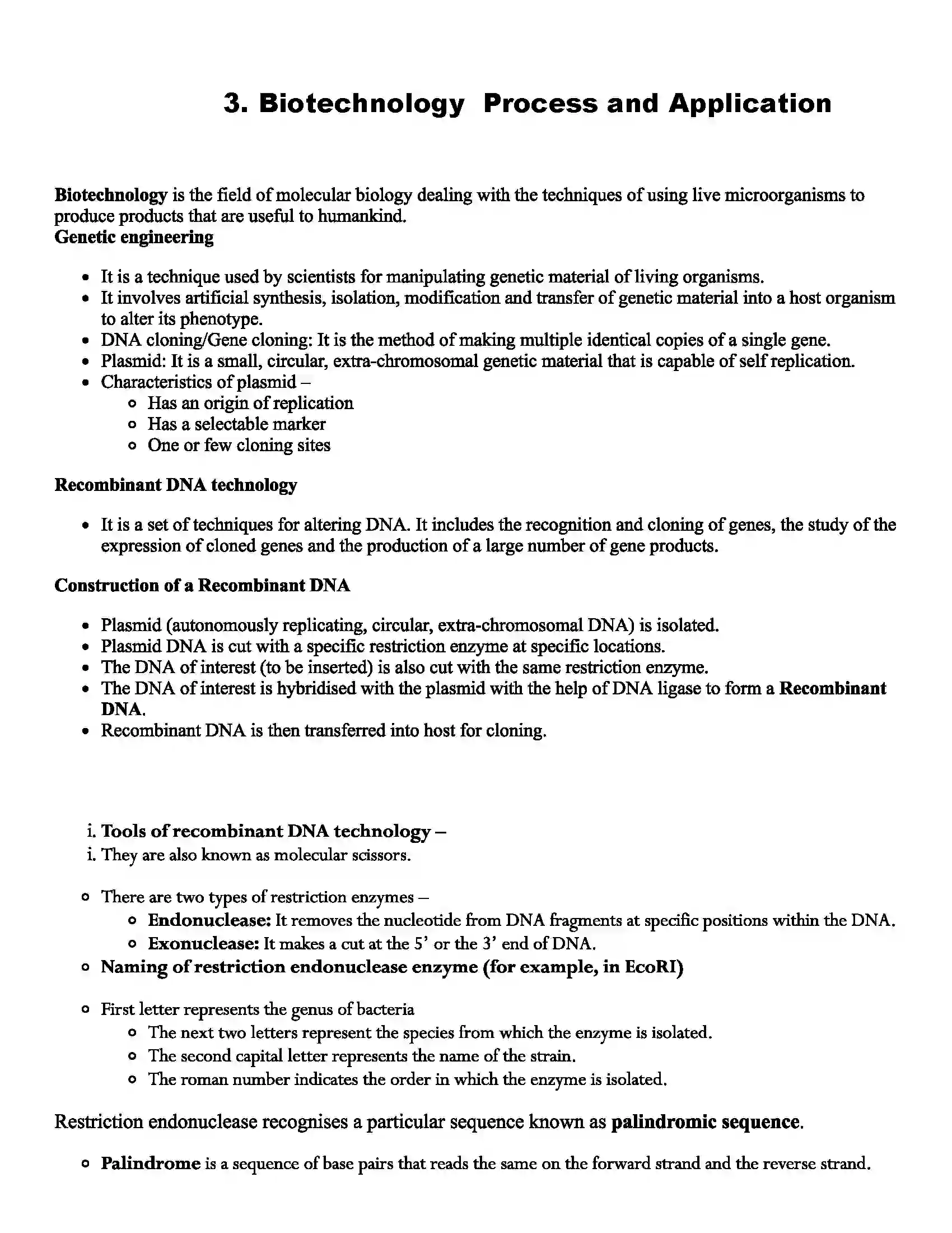 Maharashtra Board Class 12th Biology Biotechnology Process and Application Revision Note 1