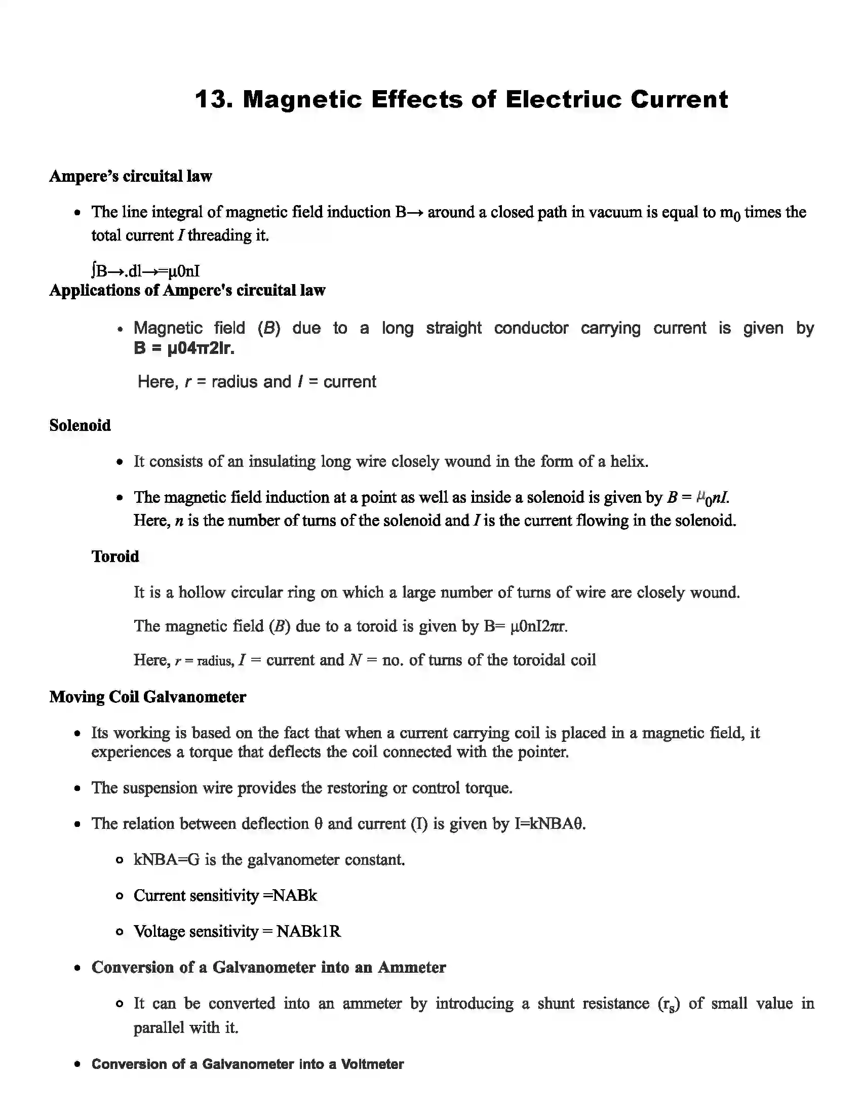 Maharashtra Board Class 12th Physics Magnetic Effects of Electriuc Current Revision Note 1
