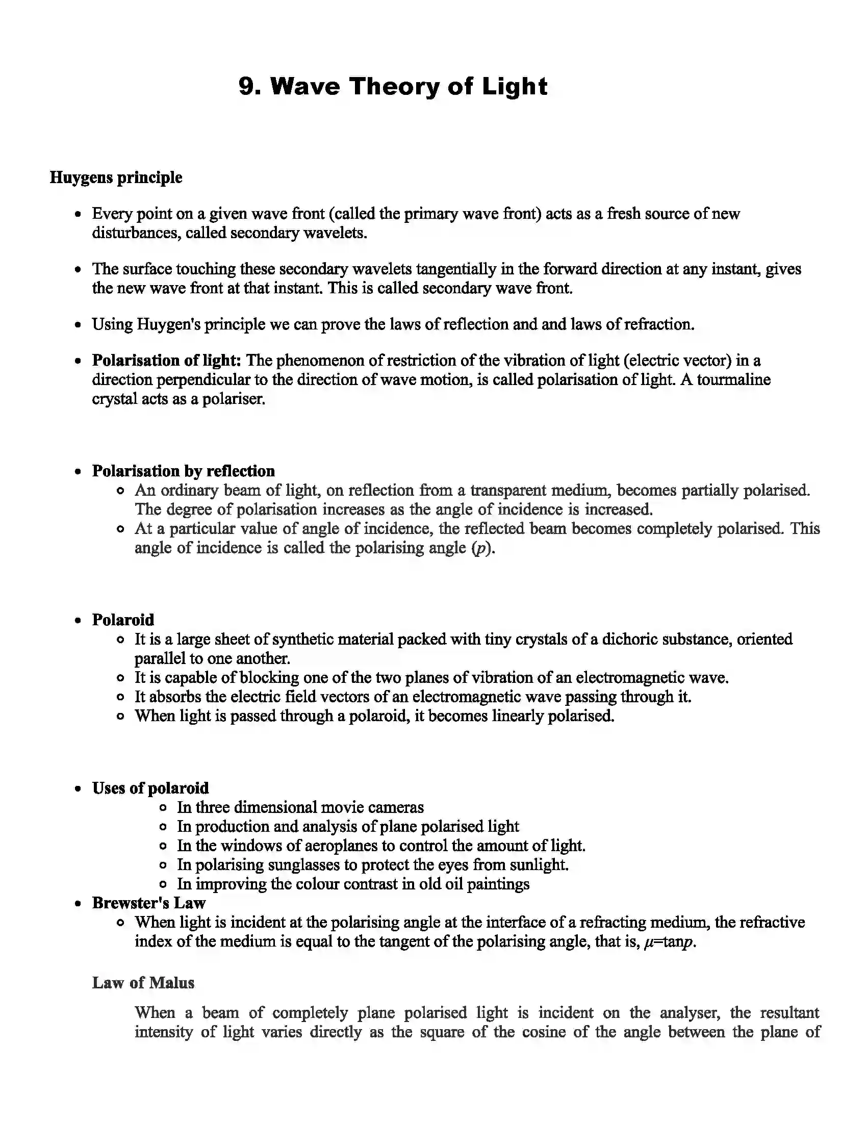 Maharashtra Board Class 12th Physics Wave Theory of Light Revision Note 1