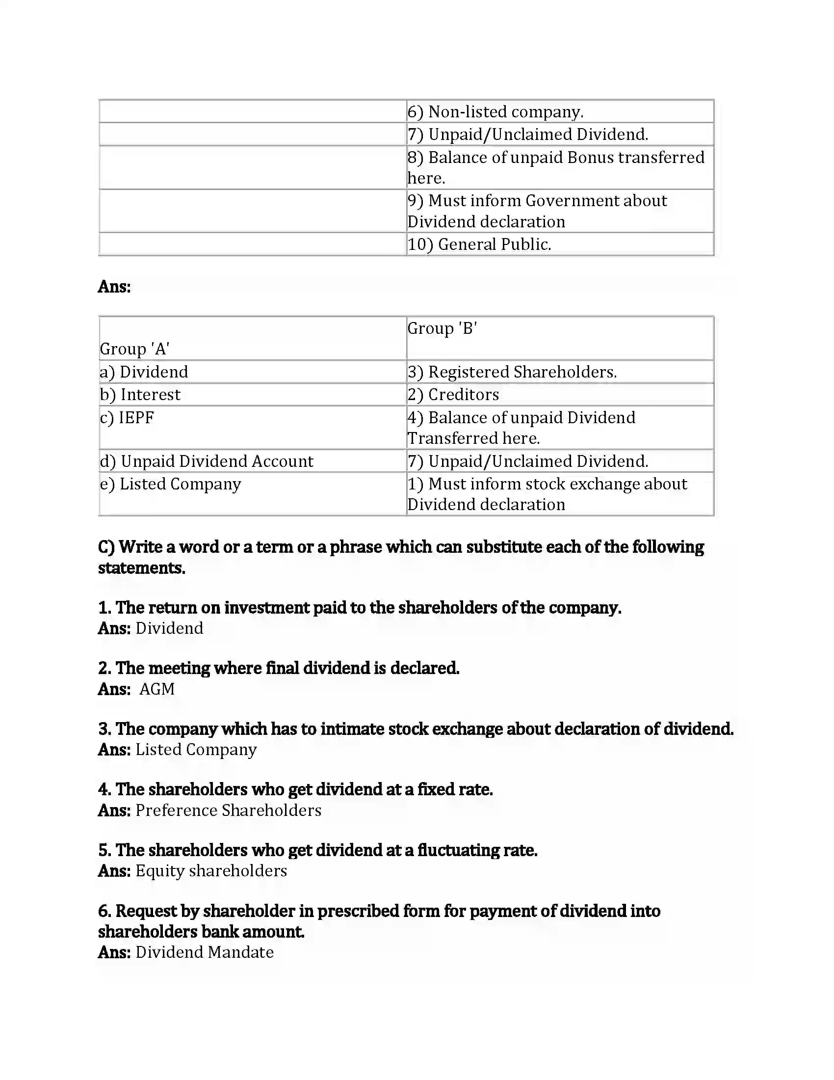 Maharashtra Board Class 12th Secretarial Practice Dividend and Interest Revision Note 4
