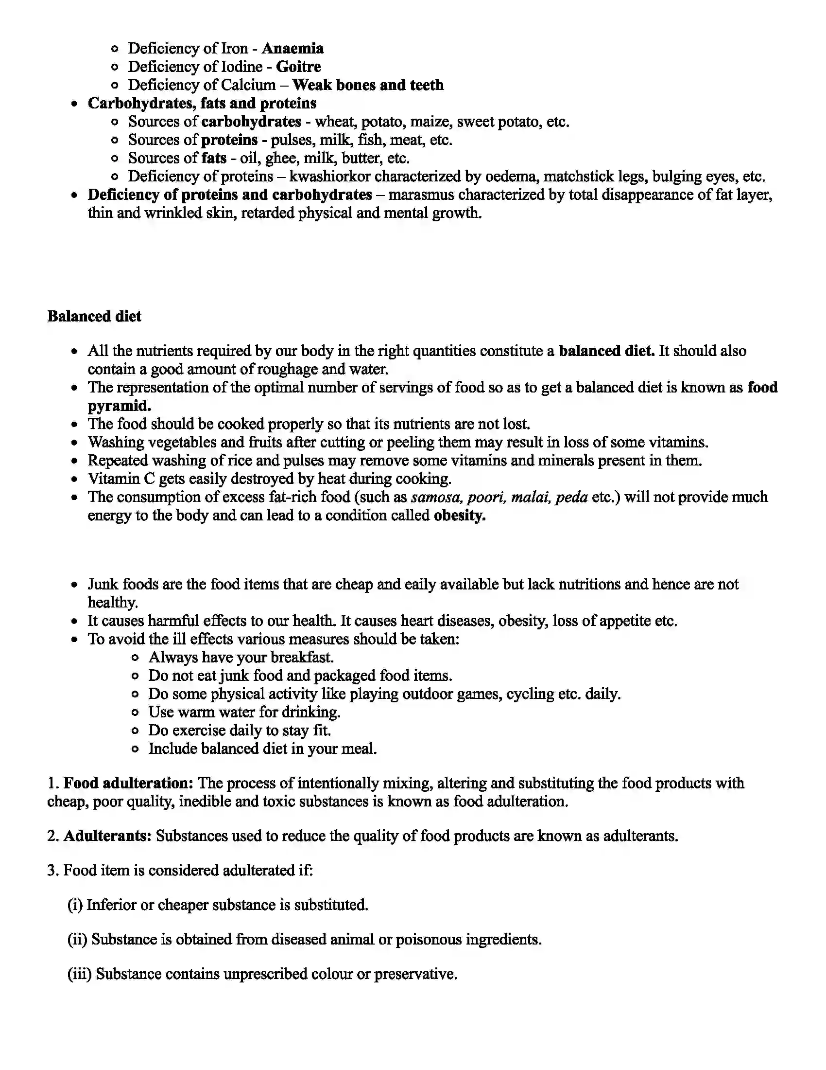 Maharashtra Board Class 6th Science Nutrition and Diet Revision Note 2