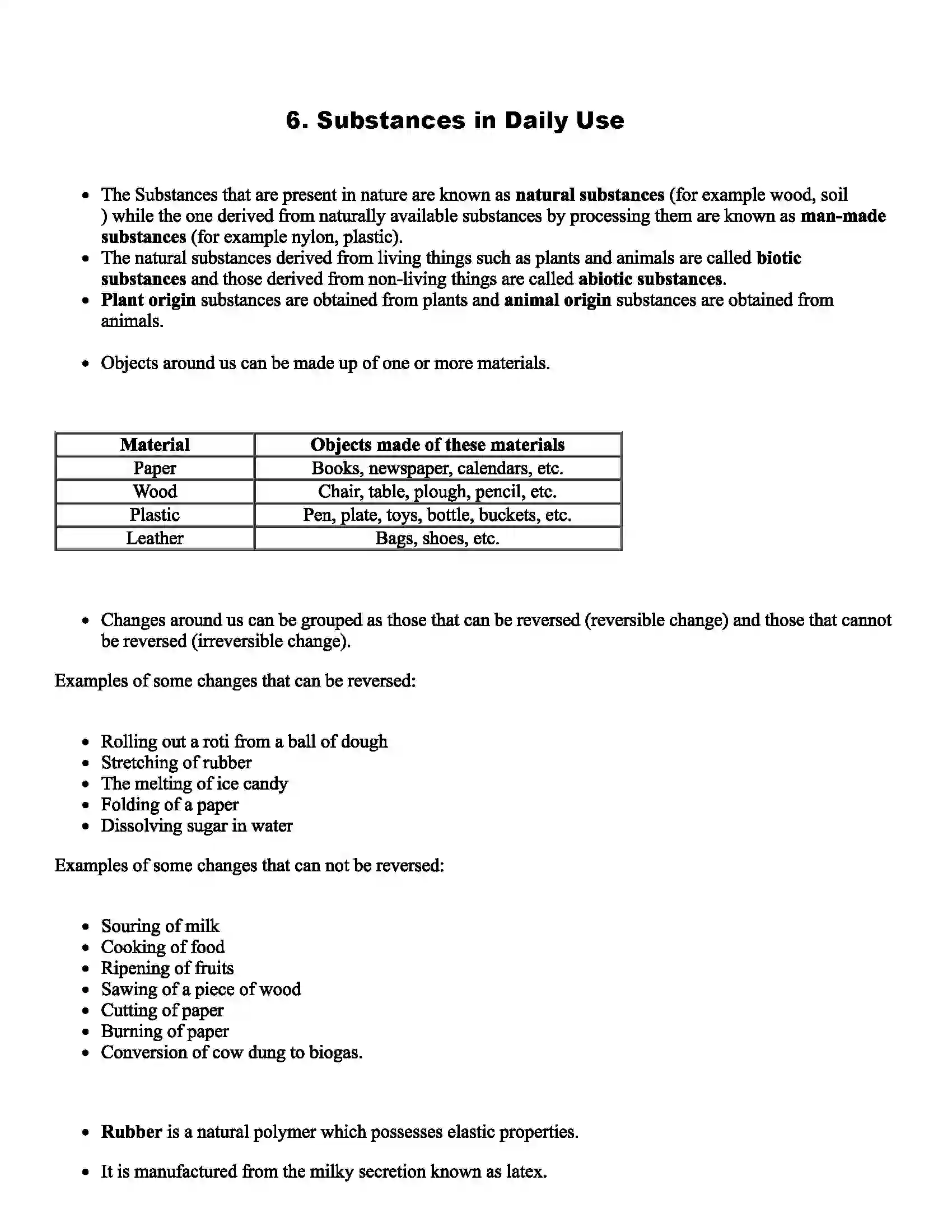 Maharashtra Board Class 6th Science Substances in Daily Use Revision Note 1