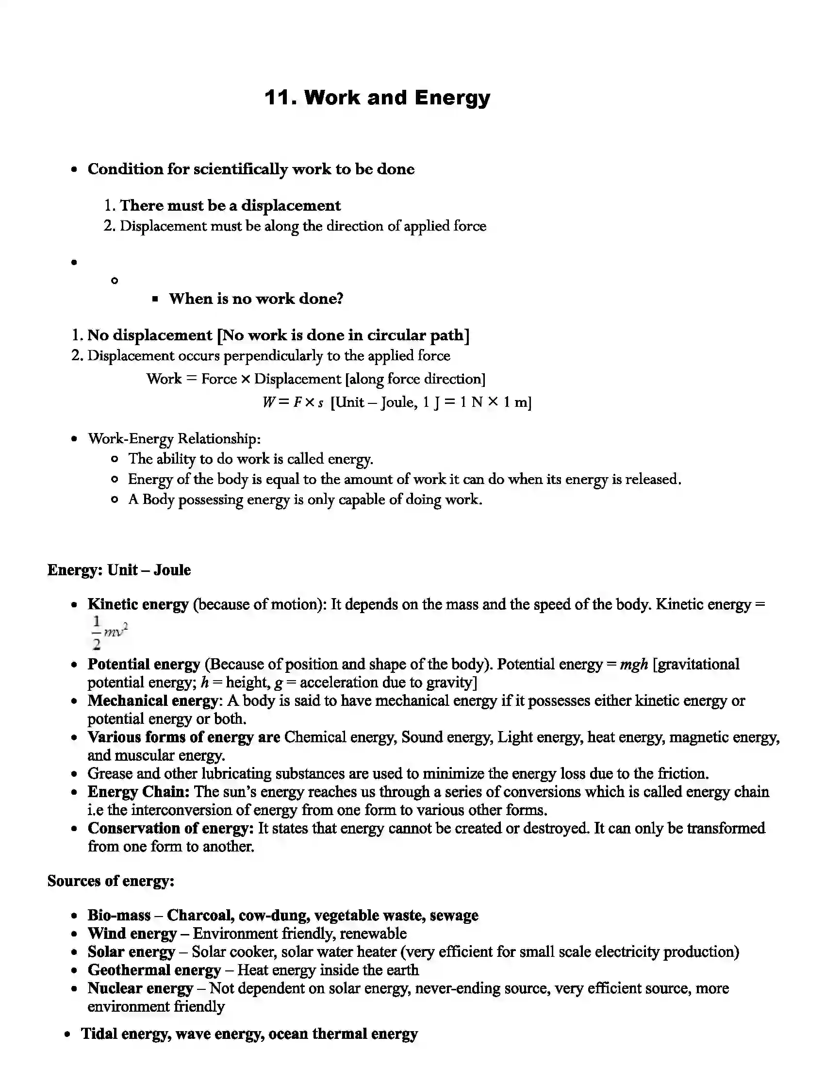 Maharashtra Board Class 6th Science Work and Energy Revision Note 1