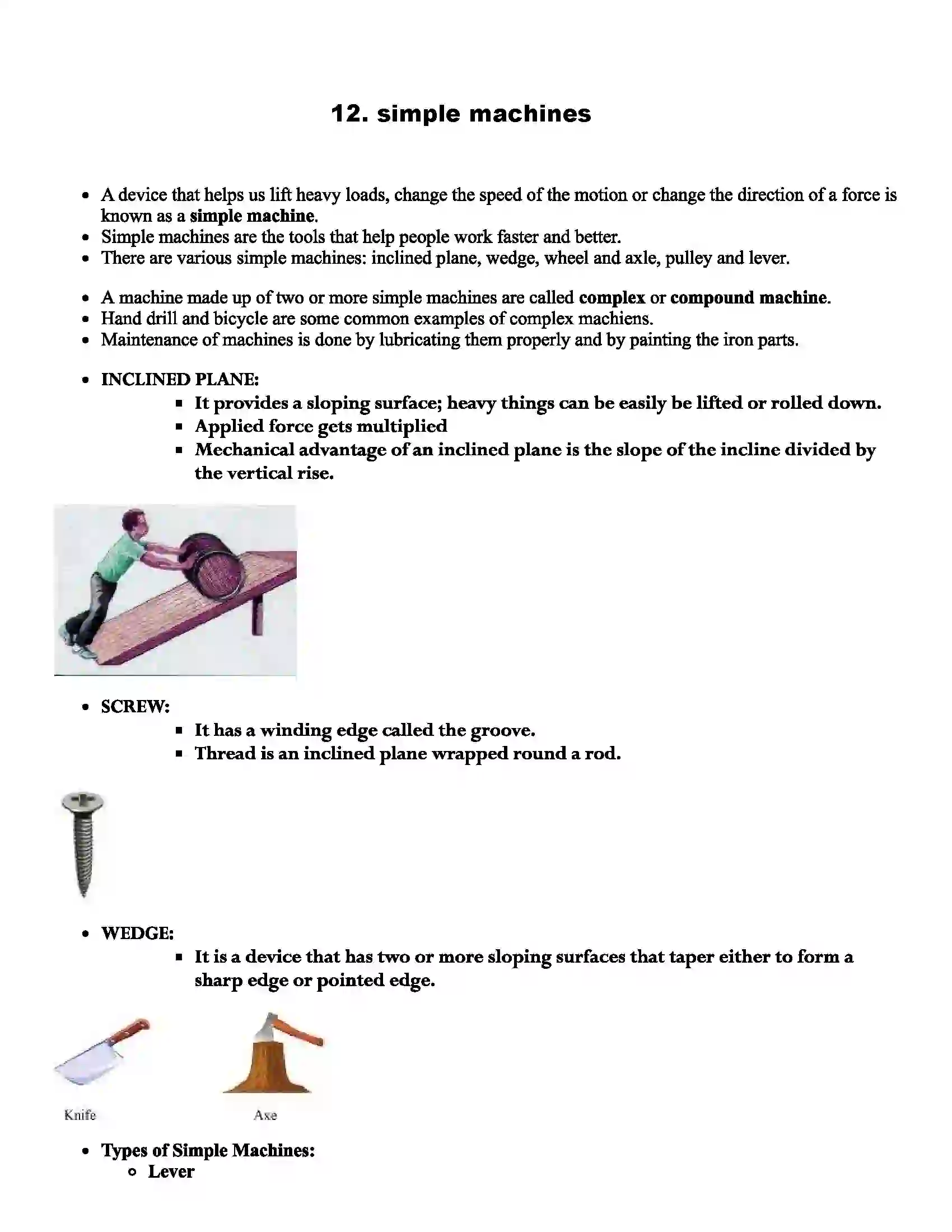 Maharashtra Board Class 6th Science simple machines Revision Note 1