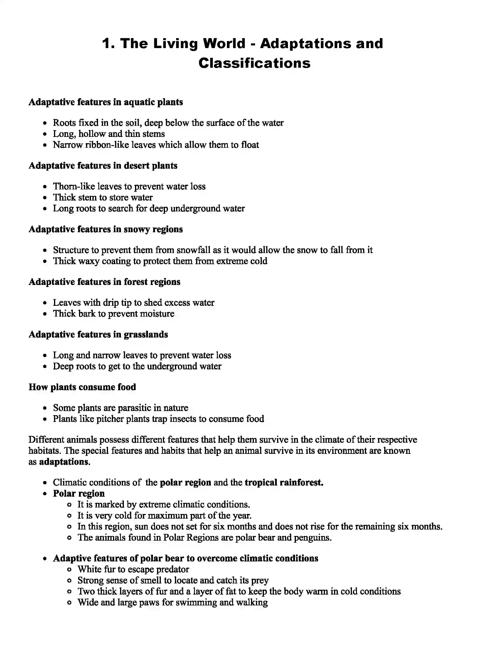 Maharashtra Board Class 7th Science The Living World - Adaptations and Classifications Revision Note 1