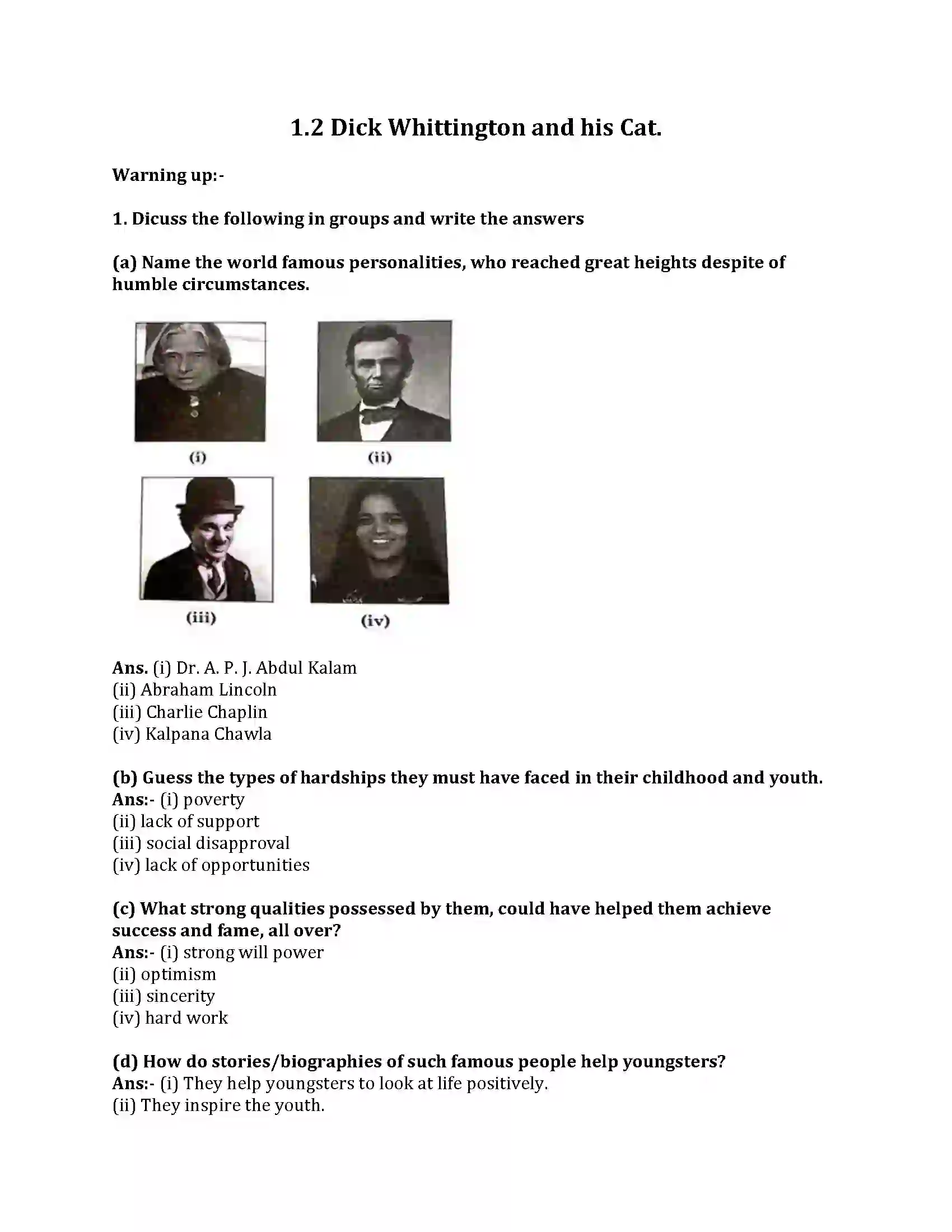 Maharashtra Board Class 8th English Bal Bharti 1.2 Dick Whittington and His Cat. Revision Note 1