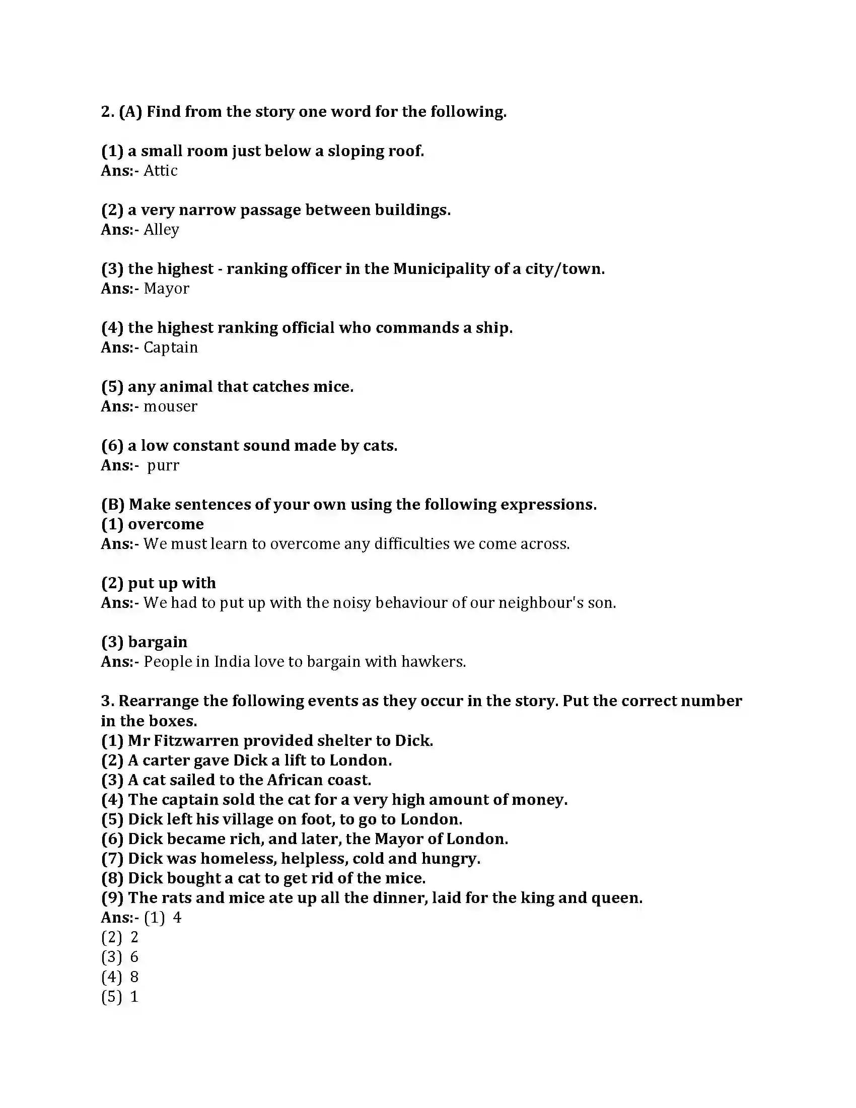 Maharashtra Board Class 8th English Bal Bharti 1.2 Dick Whittington and His Cat. Revision Note 3