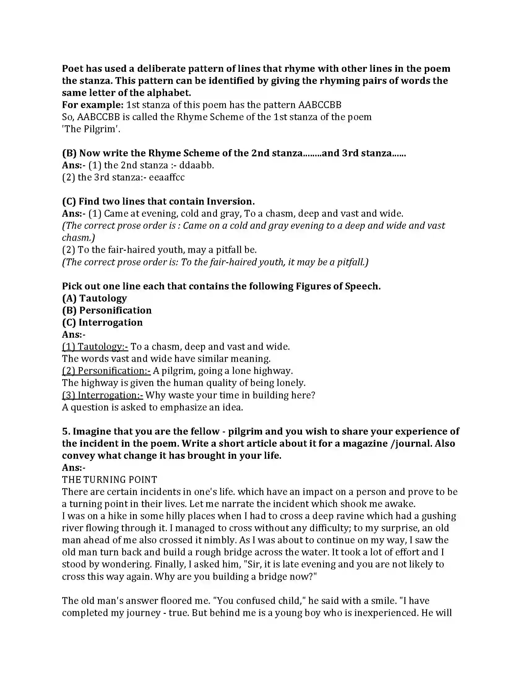 Maharashtra Board Class 8th English Bal Bharti 1.3 The pilgrim Revision Note 4