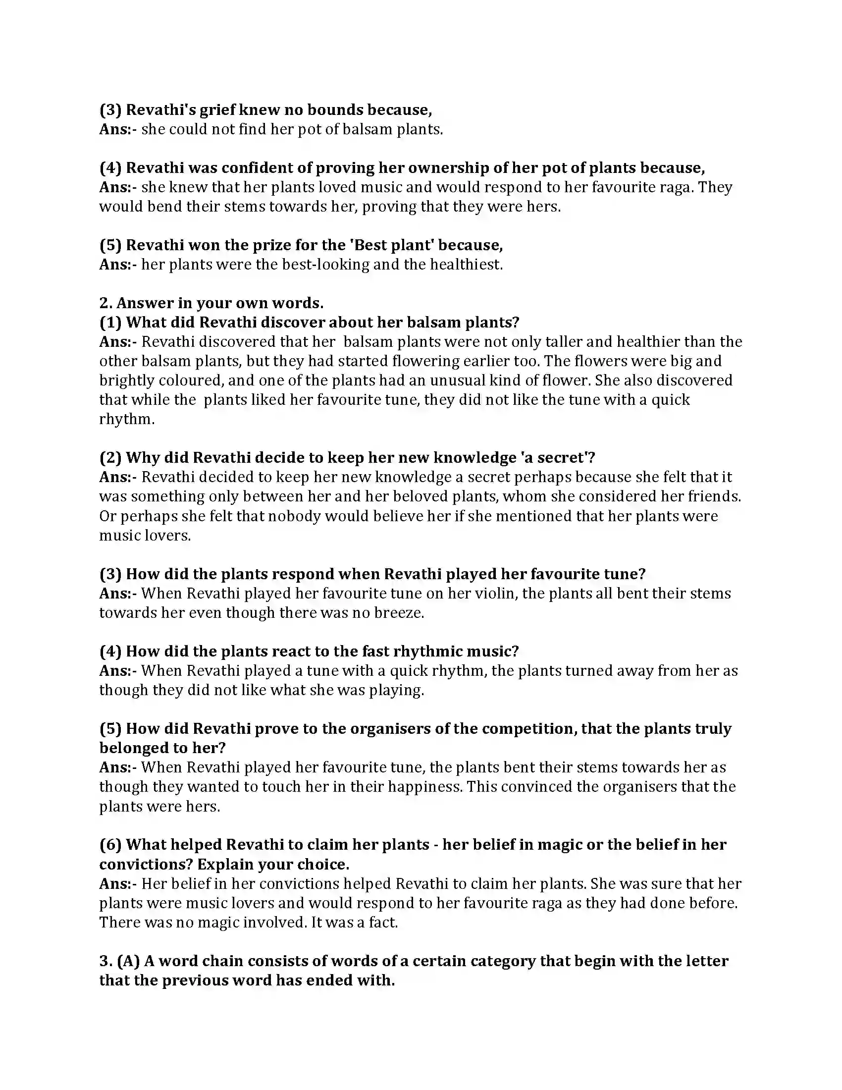 Maharashtra Board Class 8th English Bal Bharti 1.4 Revathis Musical Plants Revision Note 3