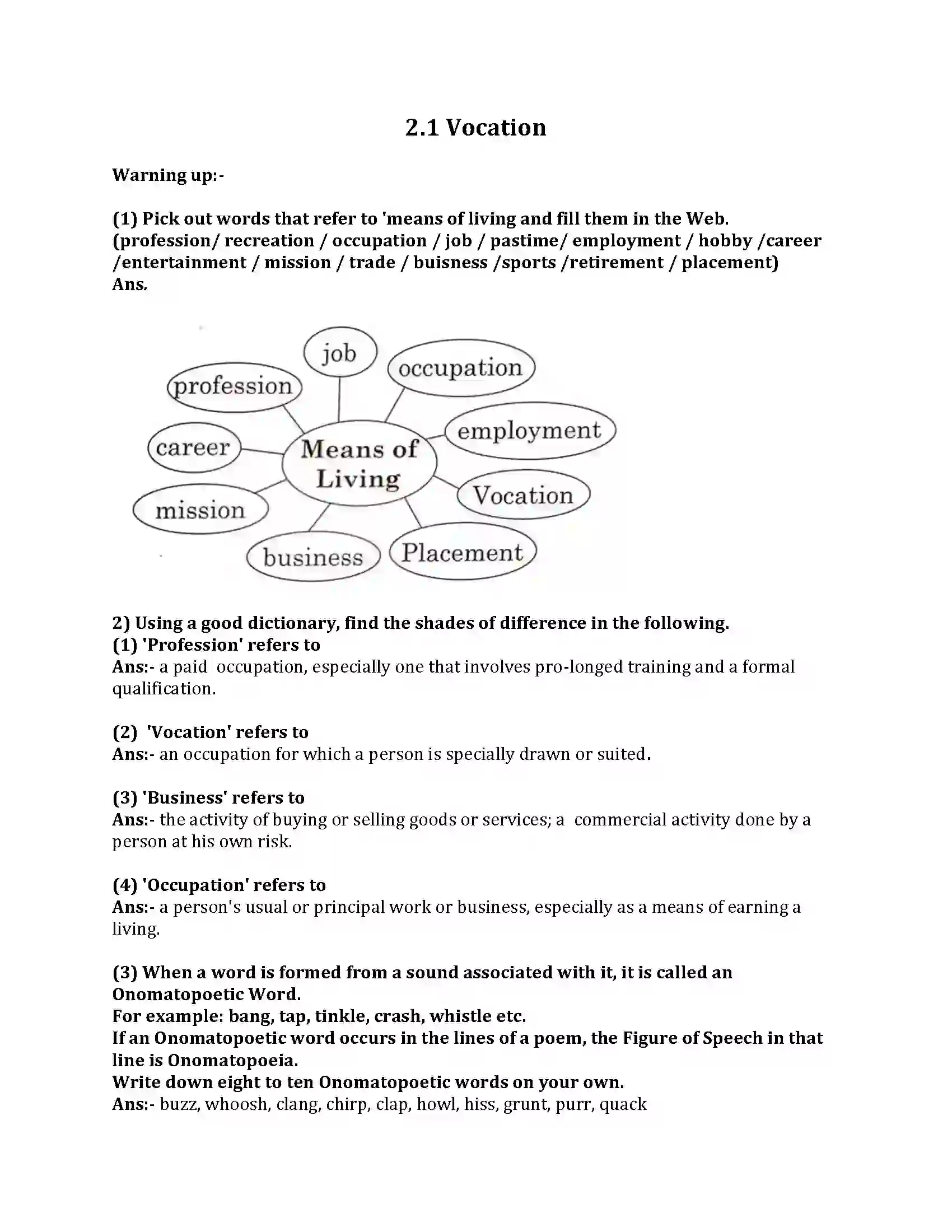 Maharashtra Board Class 8th English Bal Bharti 2.1 Vocation Revision Note 1