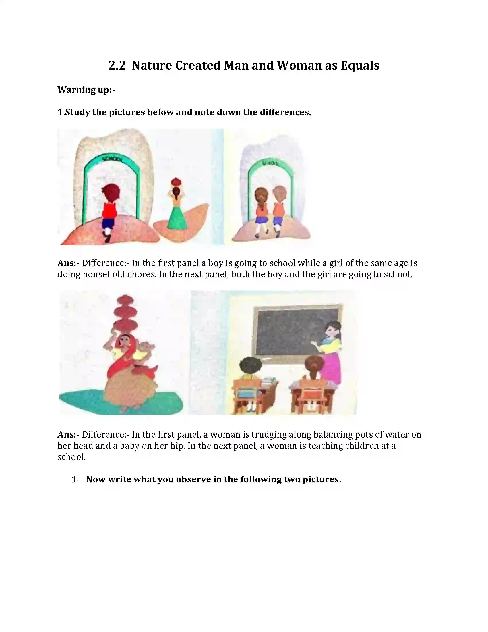 Maharashtra Board Class 8th English Bal Bharti 2.2 Nature Created Man & Woman as Equals Revision Note 1