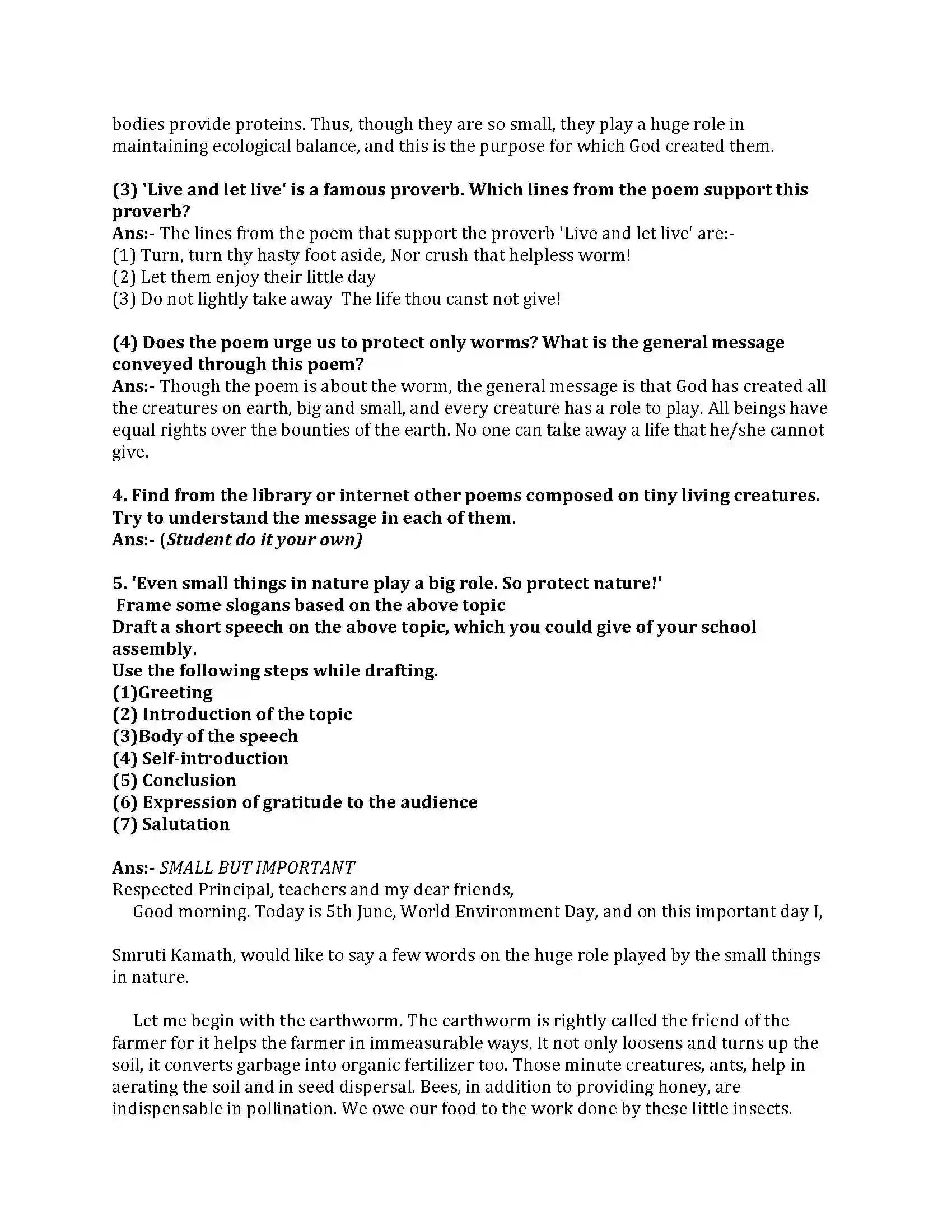 Maharashtra Board Class 8th English Bal Bharti 2.3 The Worm Revision Note 3