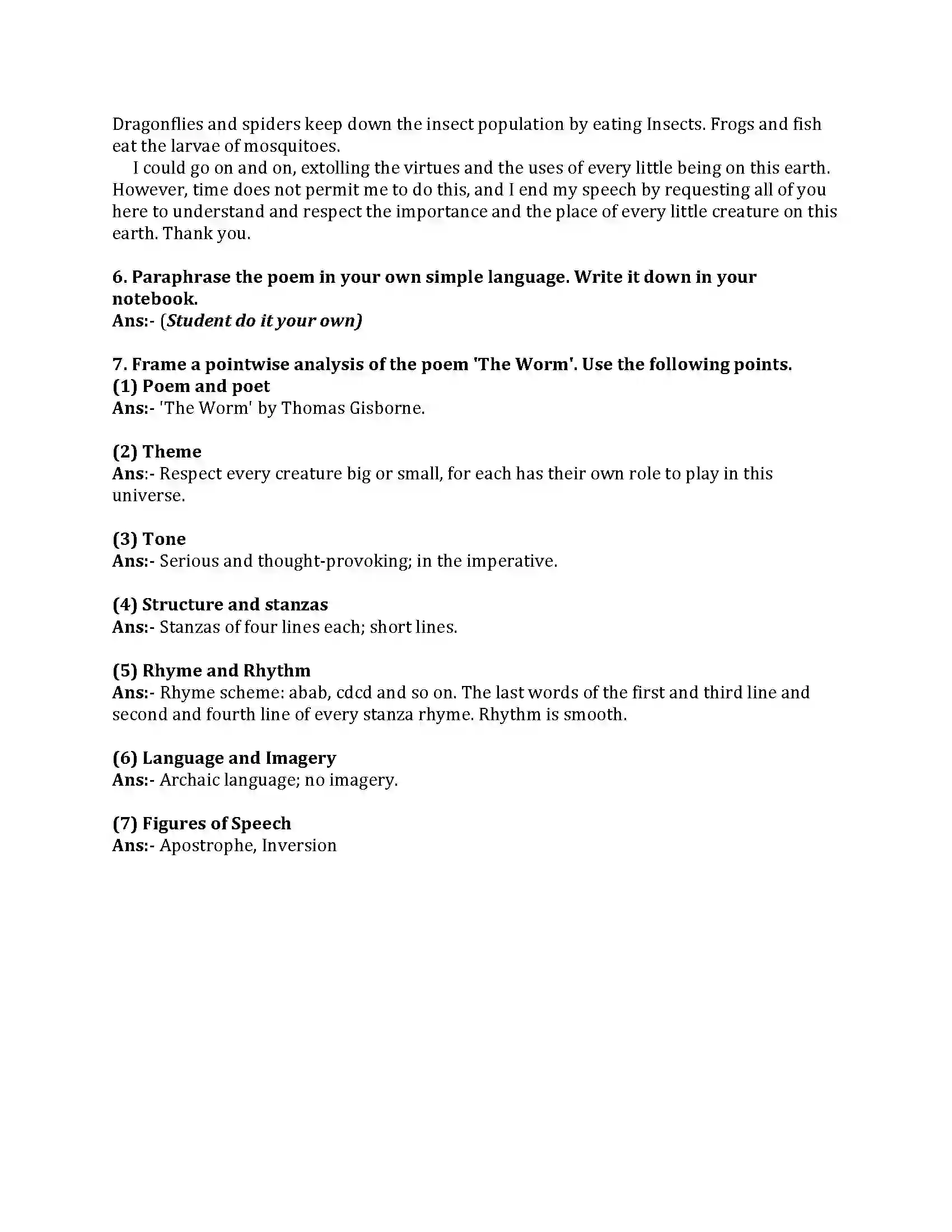 Maharashtra Board Class 8th English Bal Bharti 2.3 The Worm Revision Note 4