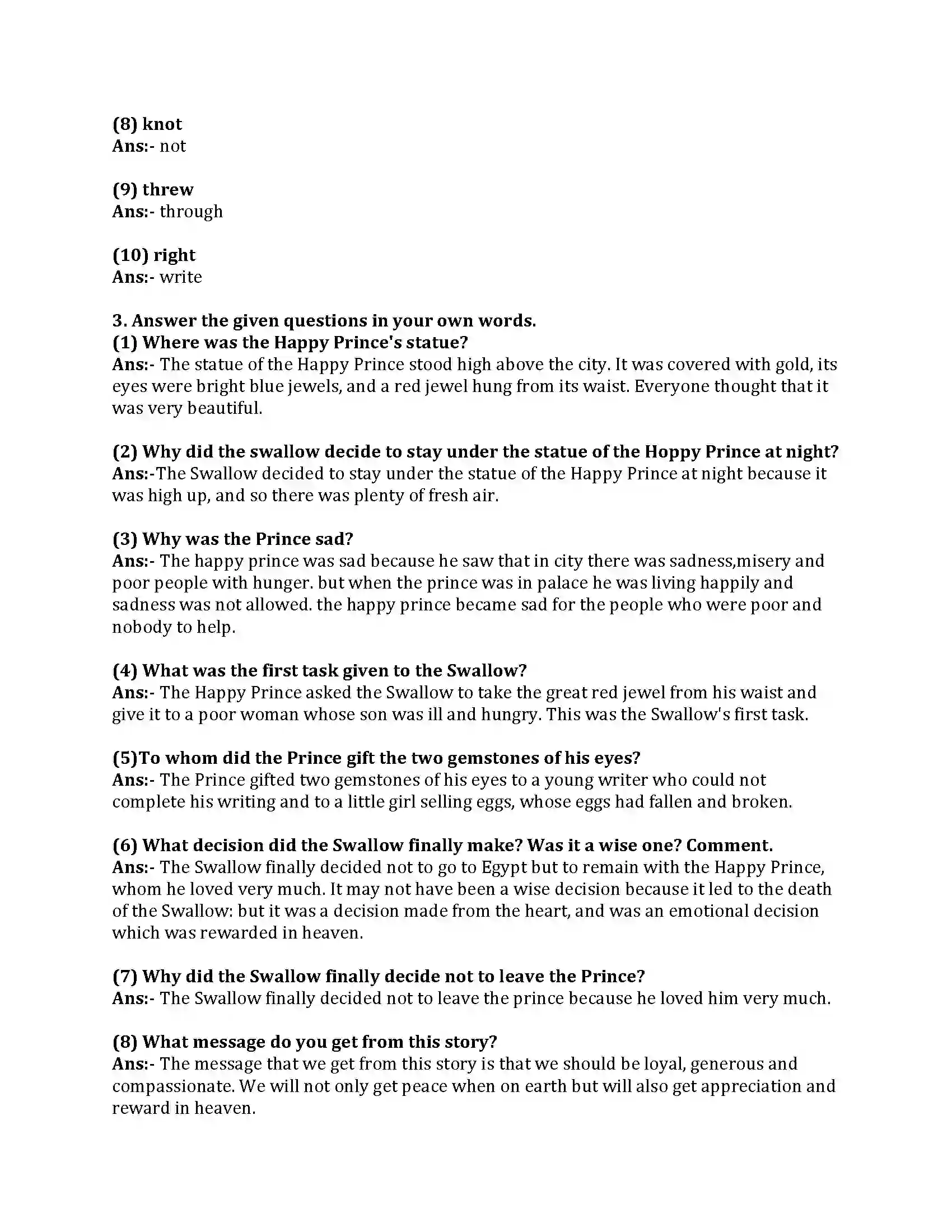 Maharashtra Board Class 8th English Bal Bharti 2.5 The Happy Prince Revision Note 3