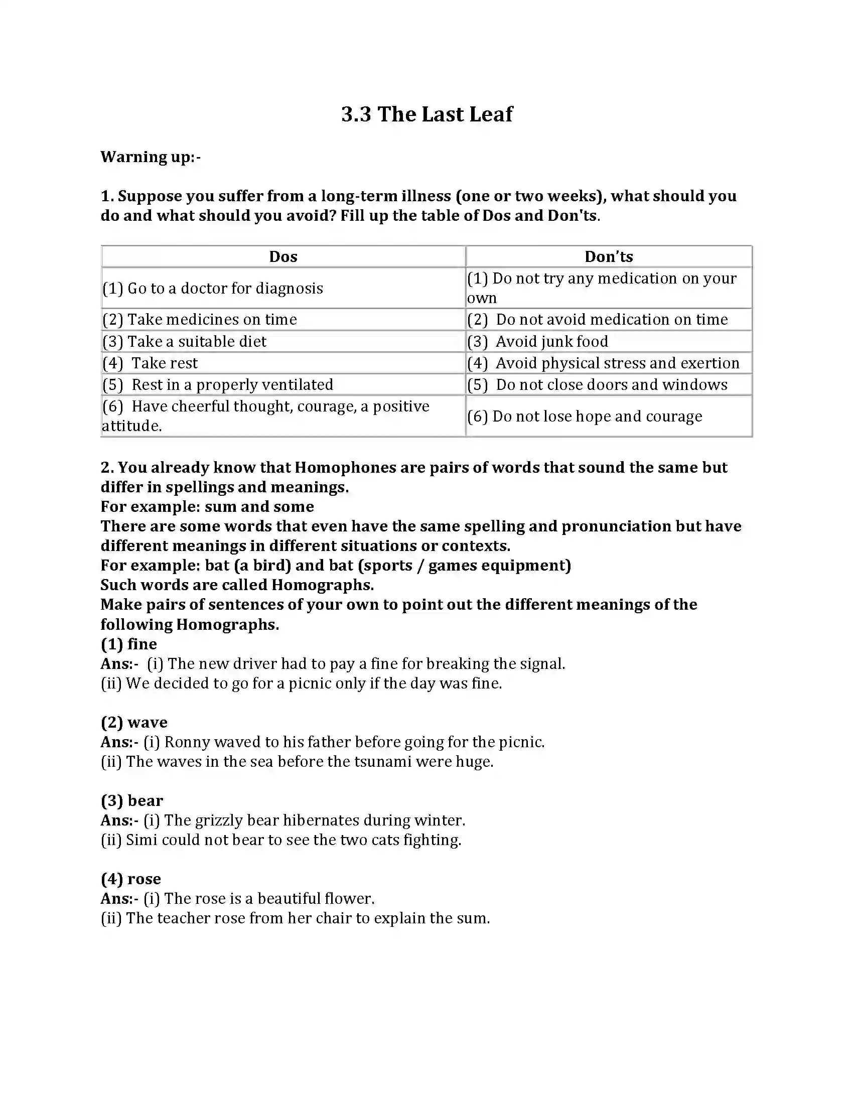 Maharashtra Board Class 8th English Bal Bharti 3.3 The Last Leaf Revision Note 1