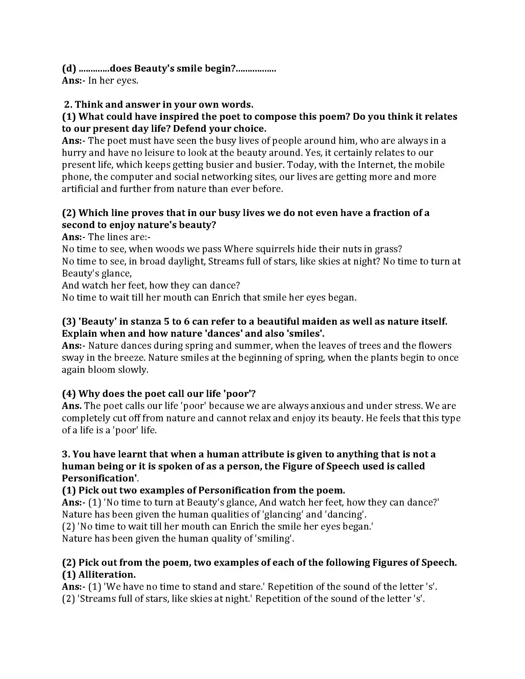 Maharashtra Board Class 8th English Bal Bharti 3.4 Leisure Revision Note 2