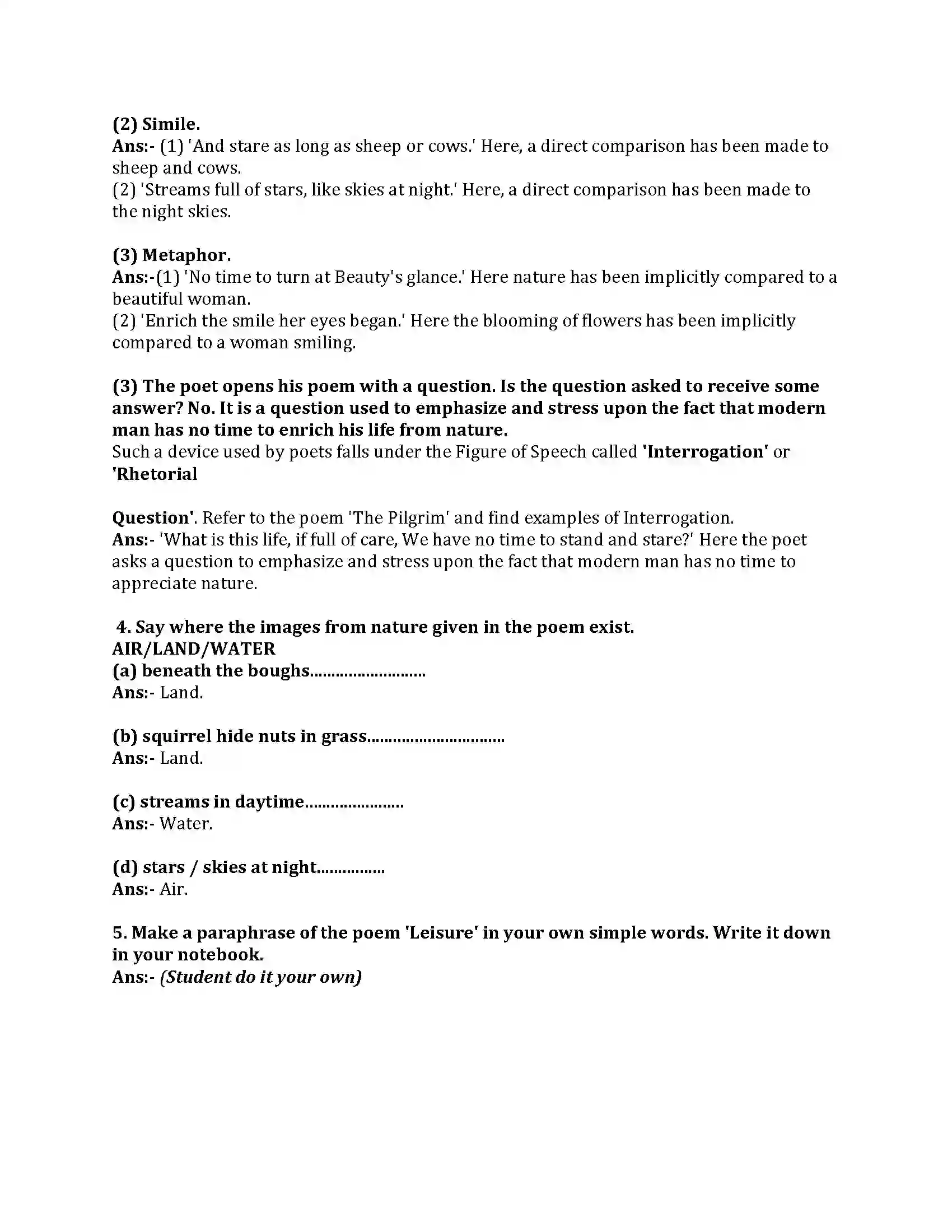 Maharashtra Board Class 8th English Bal Bharti 3.4 Leisure Revision Note 3