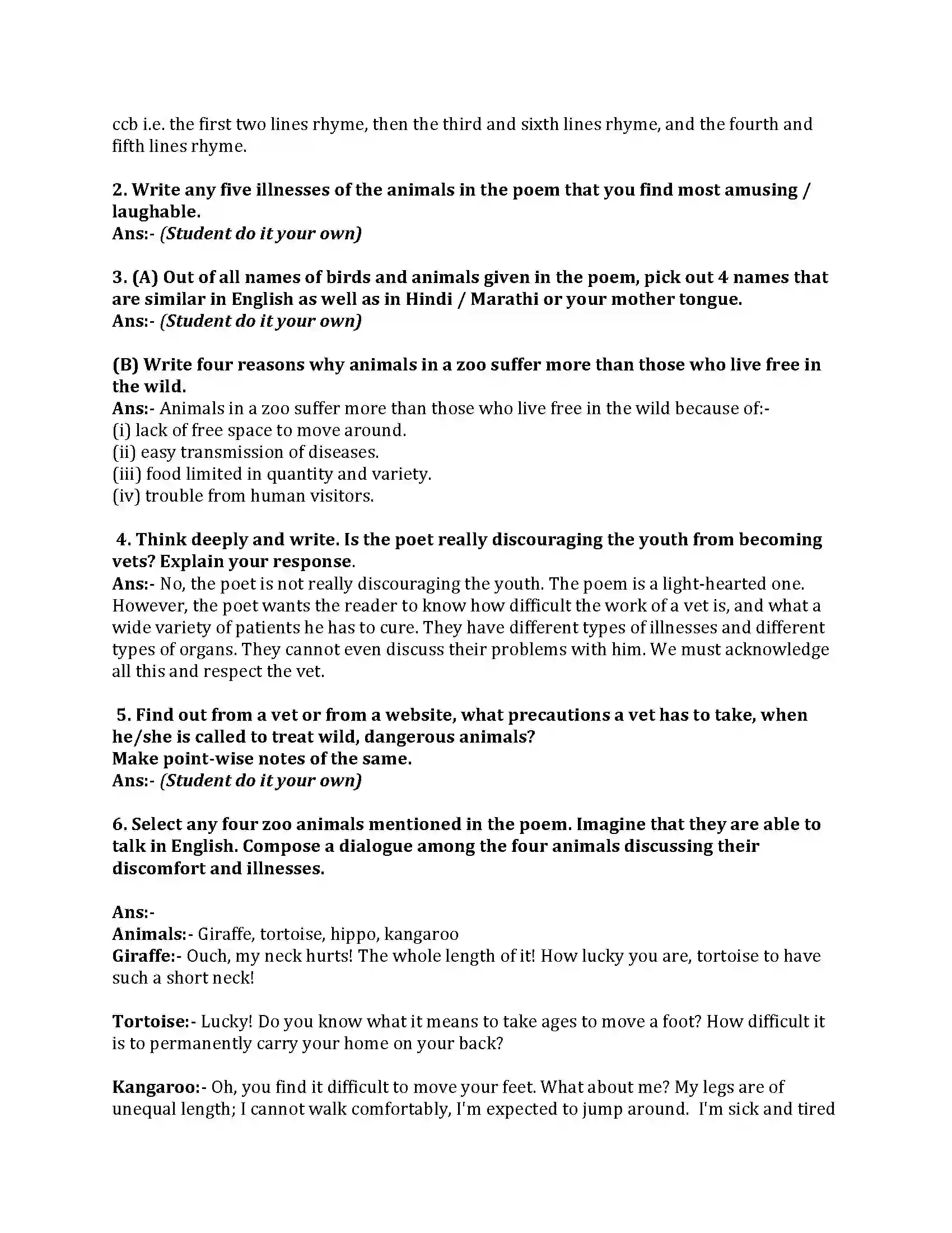 Maharashtra Board Class 8th English Bal Bharti 4.1 The Vet Revision Note 2