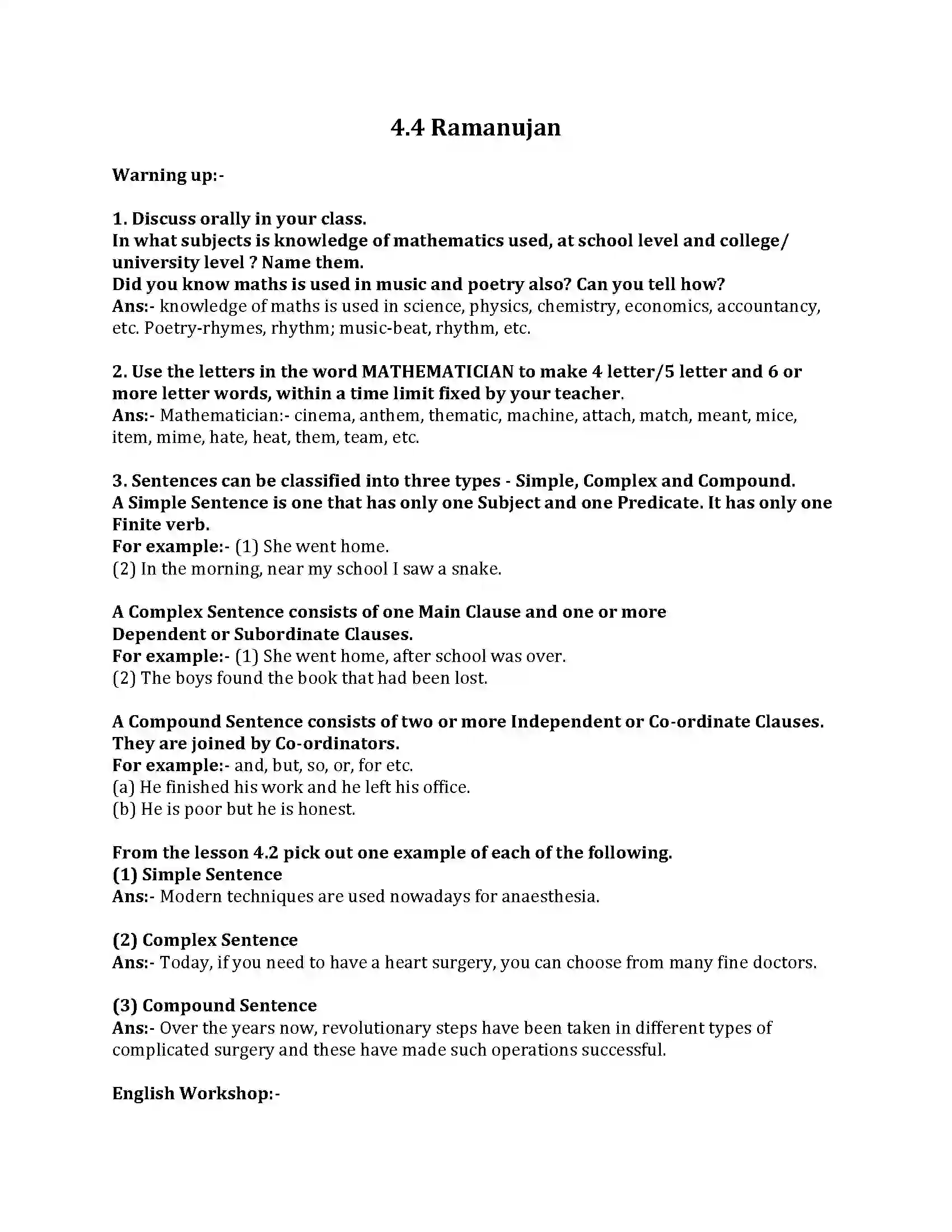 Maharashtra Board Class 8th English Bal Bharti 4.4 Ramanujan Revision Note 1