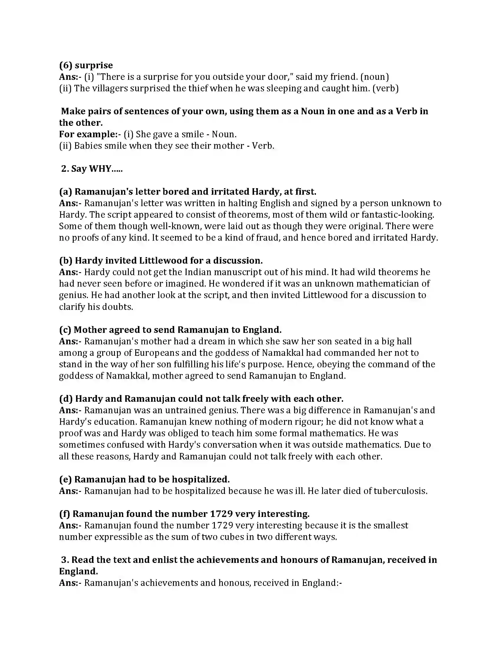 Maharashtra Board Class 8th English Bal Bharti 4.4 Ramanujan Revision Note 3