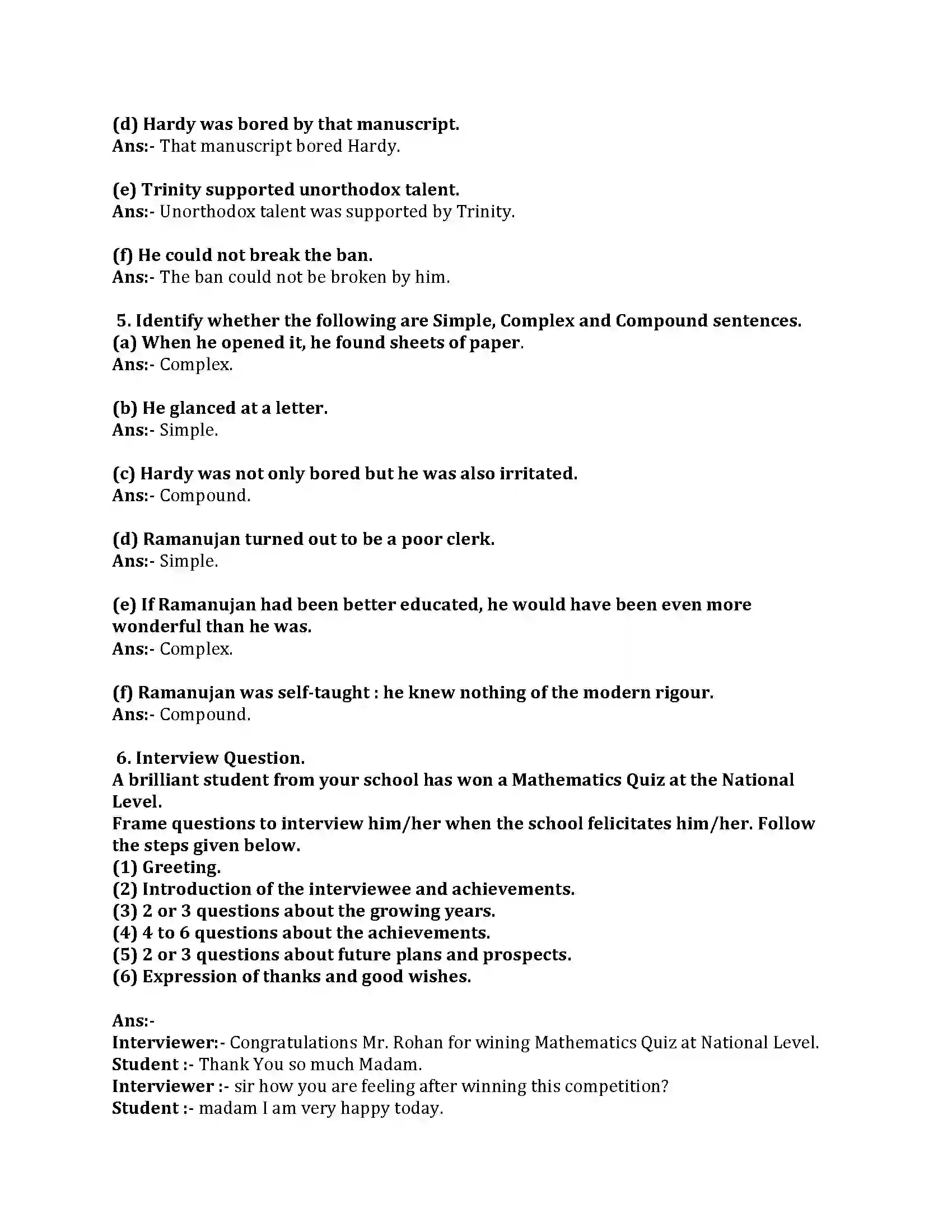 Maharashtra Board Class 8th English Bal Bharti 4.4 Ramanujan Revision Note 5