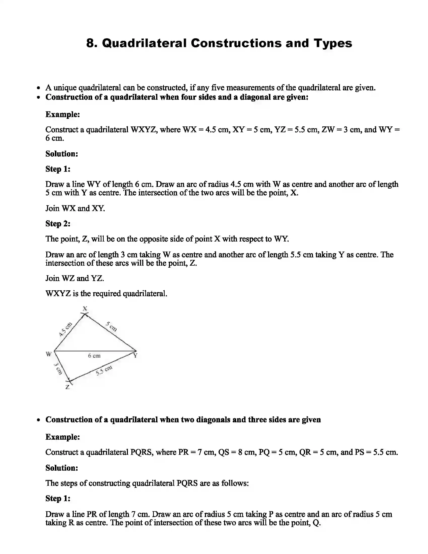 Maharashtra Board Class 8th Mathematics Quadrilateral Constructions and Types Revision Note 1