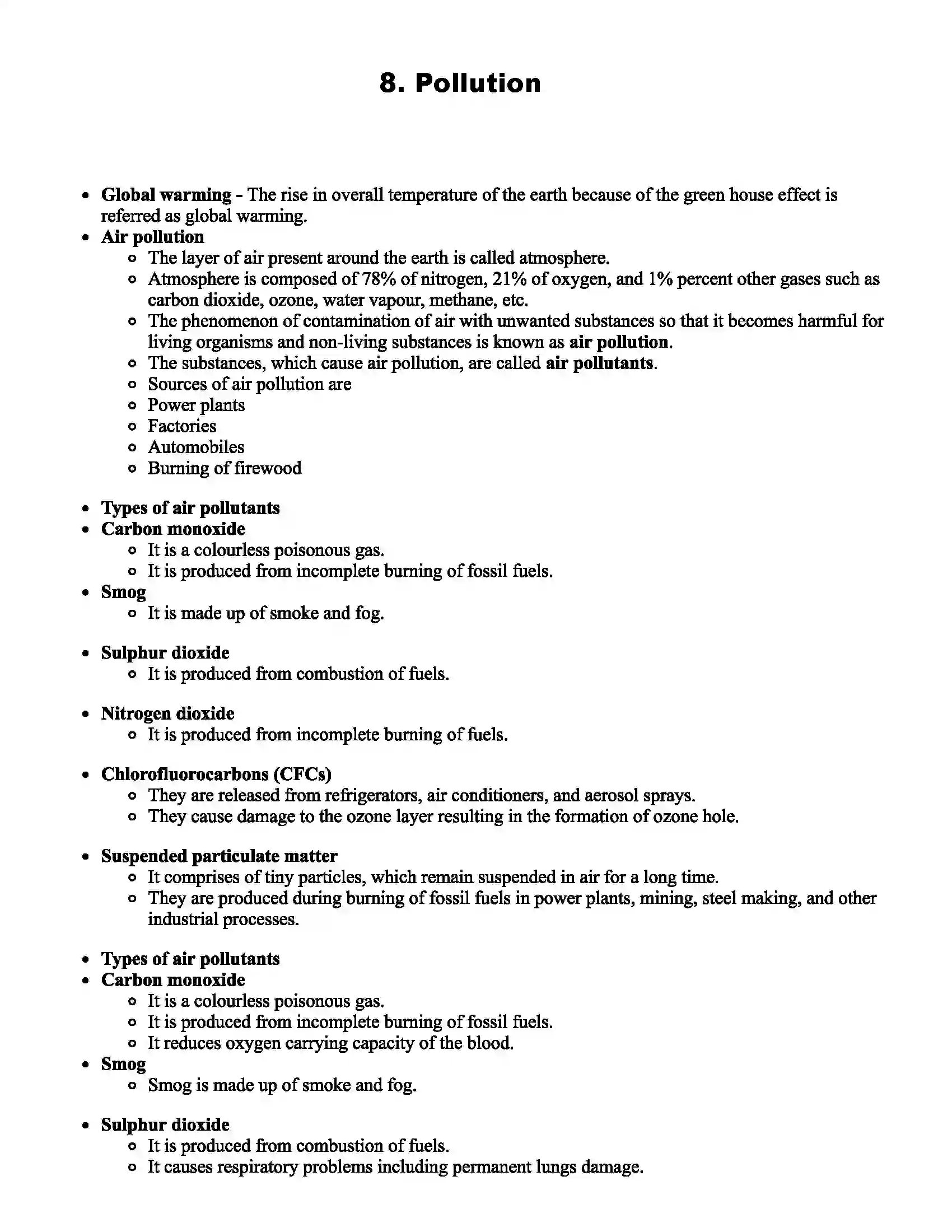Maharashtra Board Class 8th Science Pollution Revision Note 1