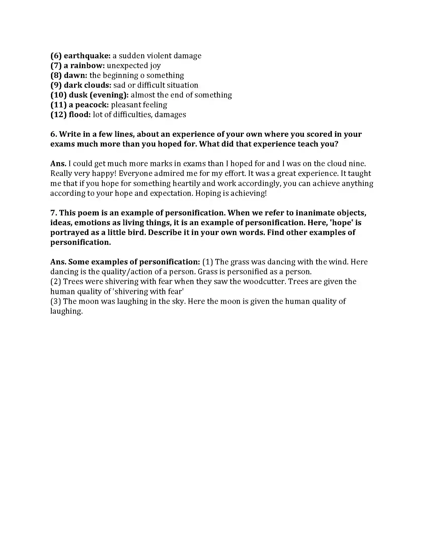 Maharashtra Board Class 9th My English Course Book 1.3 ‛Hope’ is the Thing With Feathers Revision Note 5