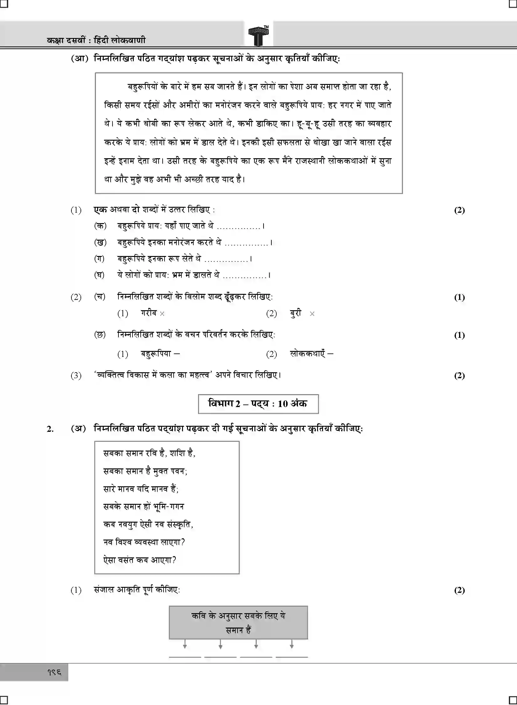 Maharashtra Board Class 10th 2025 Hindi Composite Sample Paper 2