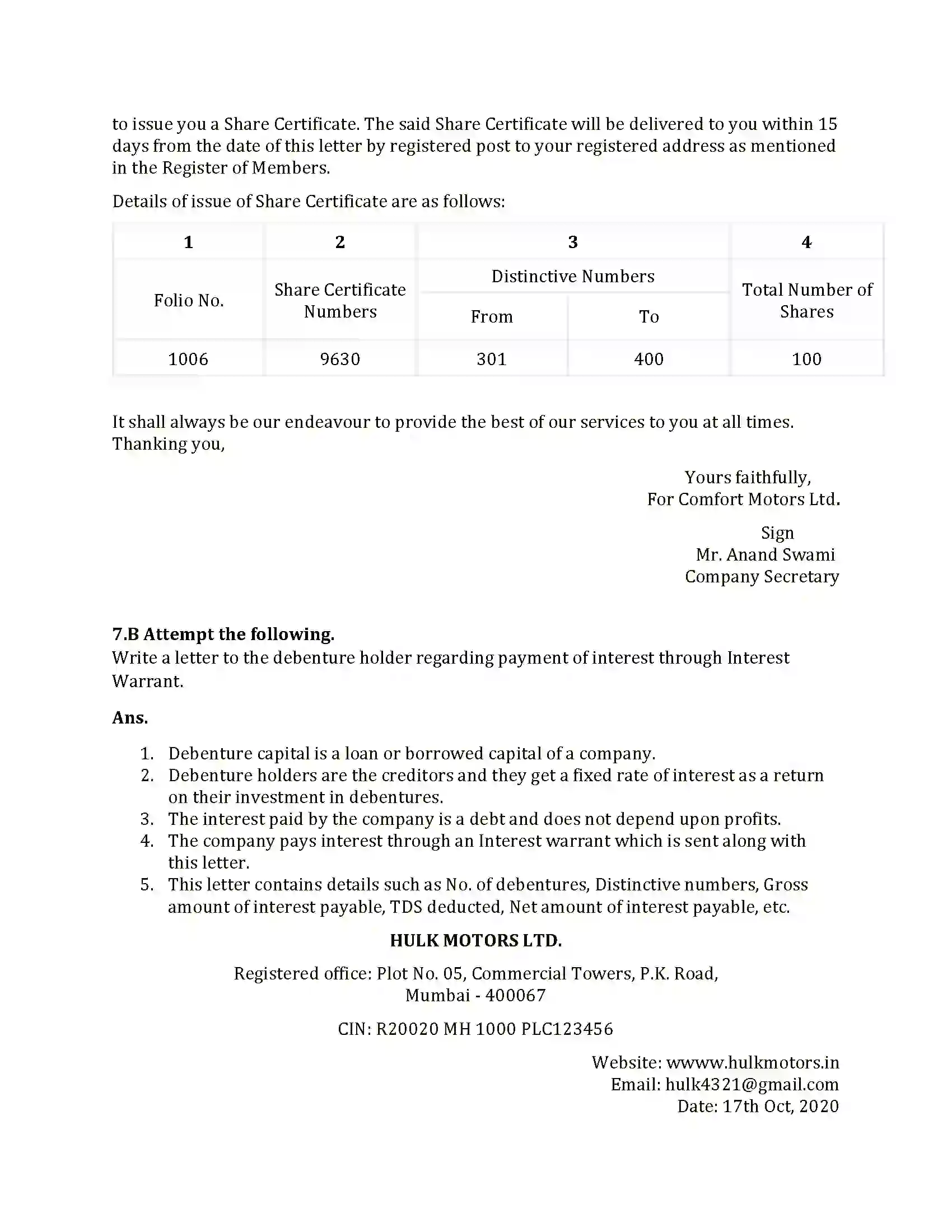 Maharashtra Board Class 12th 2021 Secretarial Practice Sample Paper 16