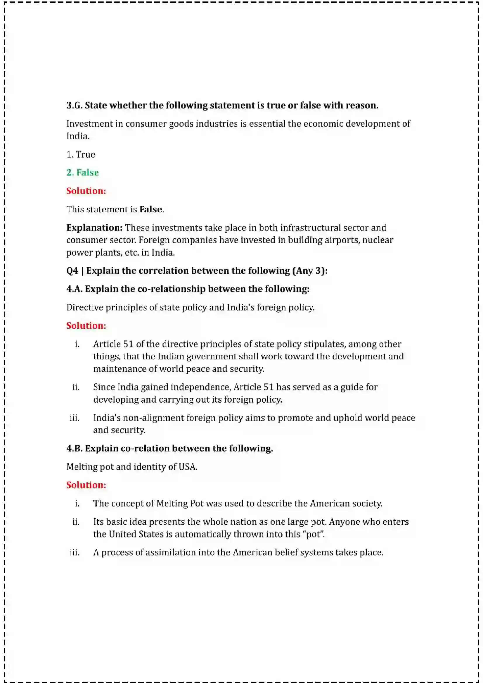 Maharashtra Board Class 12th 2025 Political Science Set - 2 - Sample Paper 10