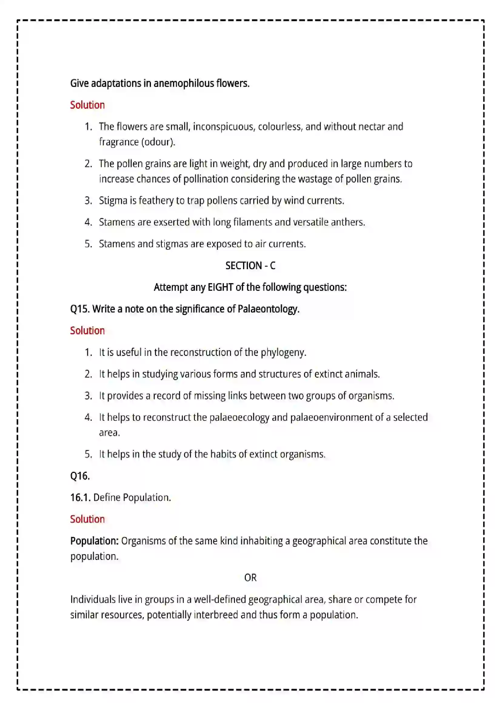 Maharashtra Board Class 12th 2025 Biology Set - 1 - Sample Paper 12