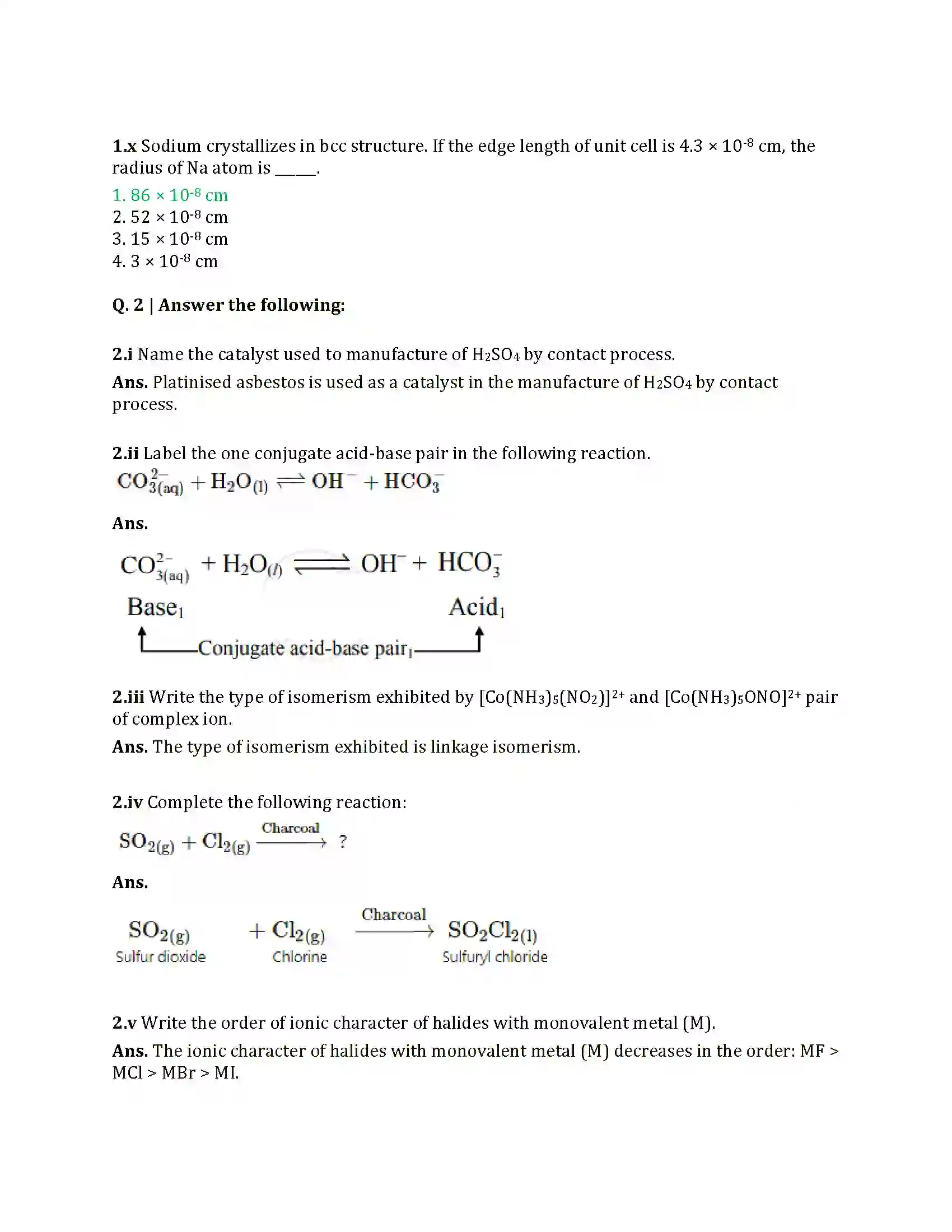 Maharashtra Board Class 12th 2025 Chemistry Sample Paper 3