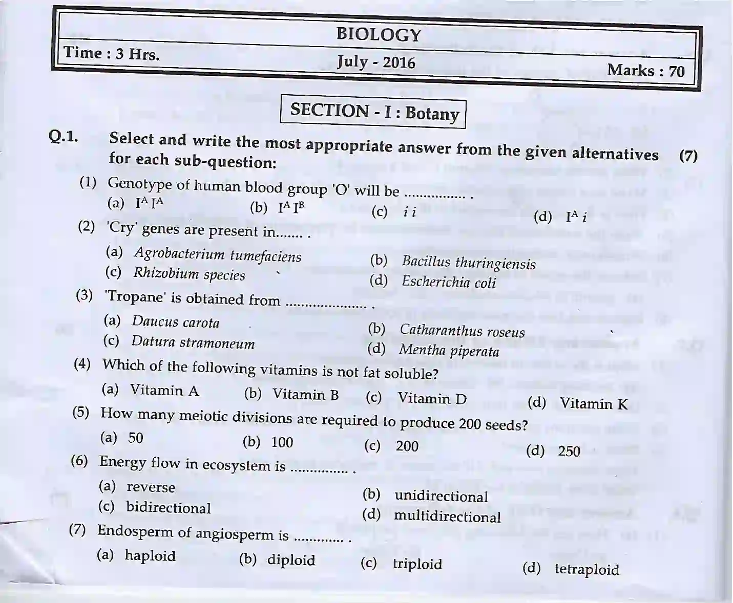 Maharashtra Board Class 12th 2025 Biology Sample Paper 1