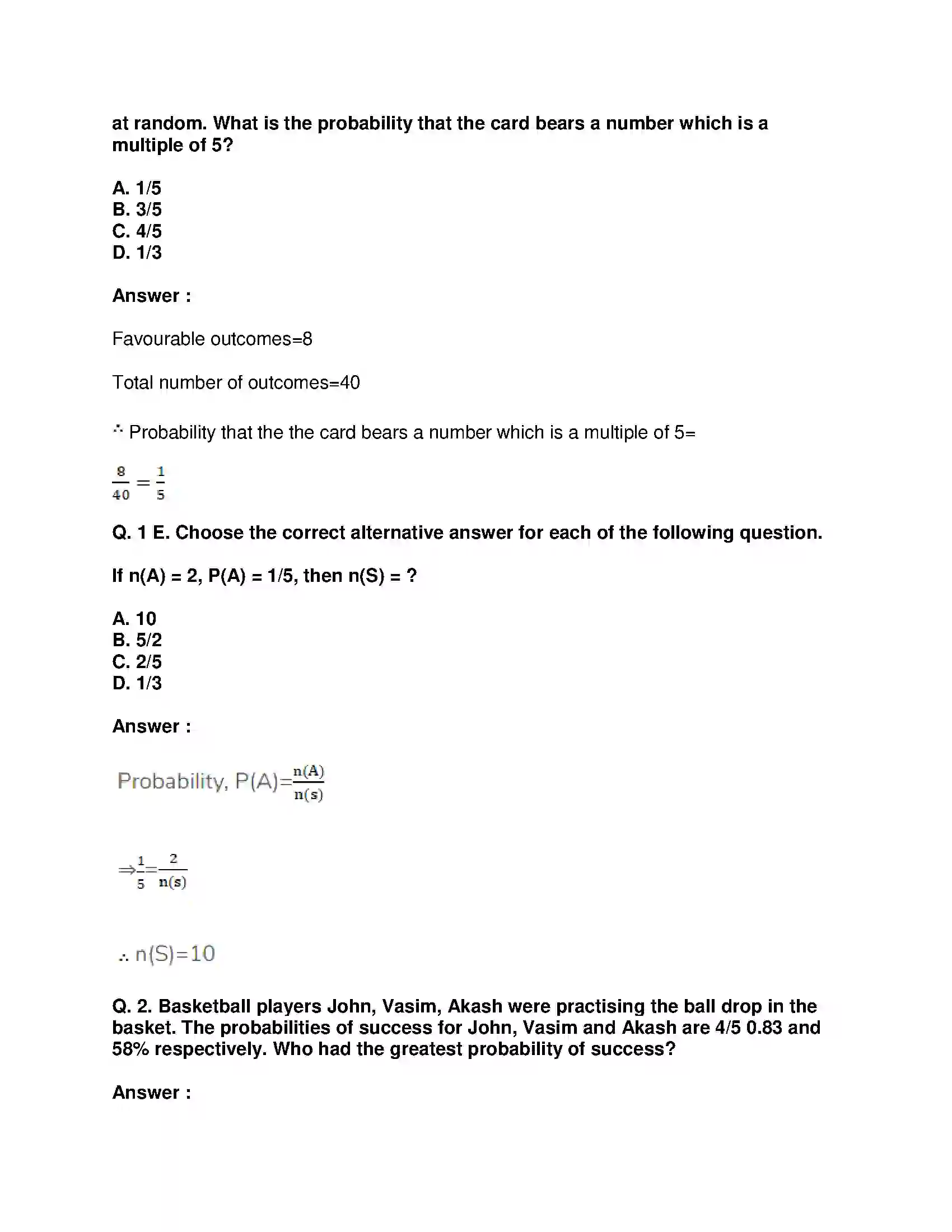 Maharashtra Board Class 10th Mathematics Part-I - English Medium Probability Solution 11