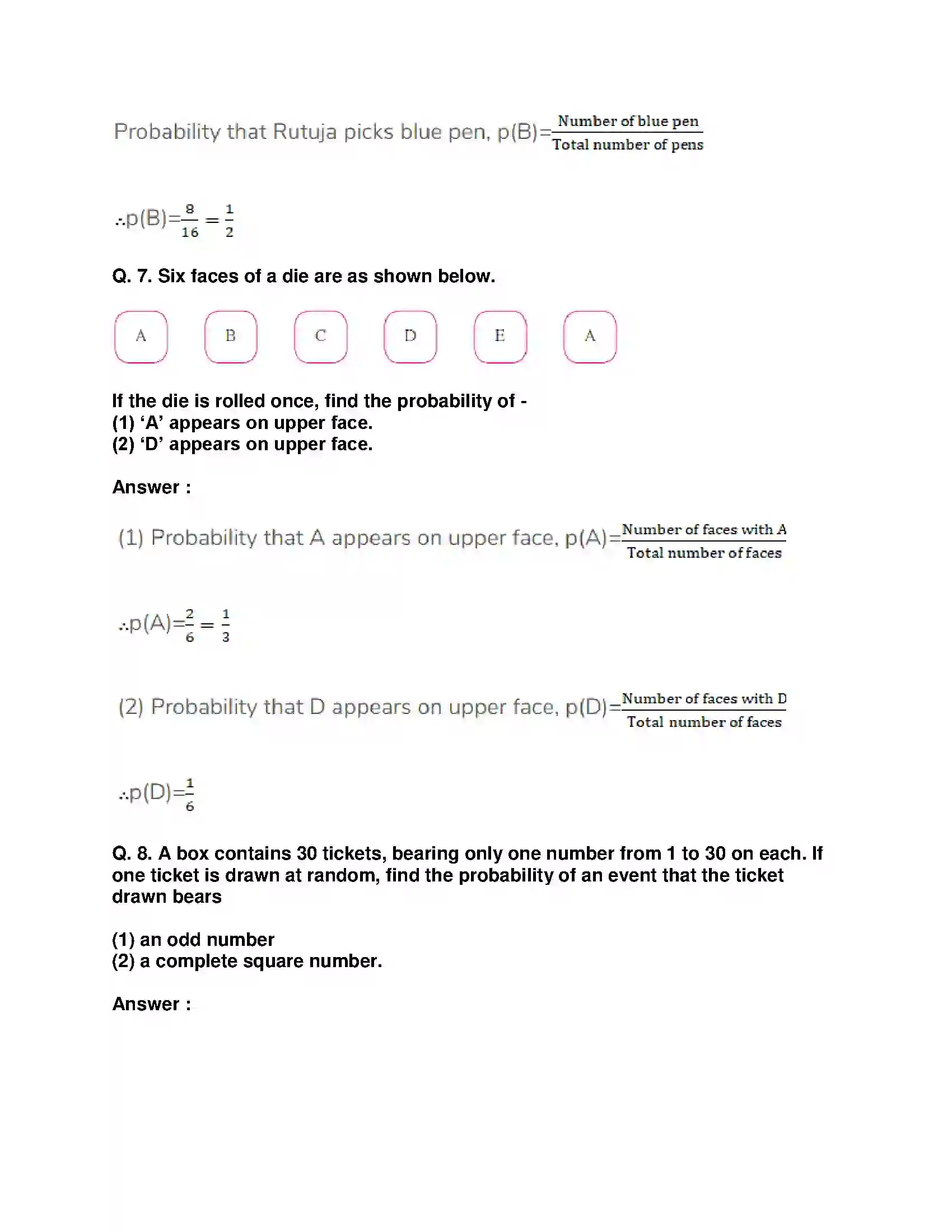 Maharashtra Board Class 10th Mathematics Part-I - English Medium Probability Solution 14